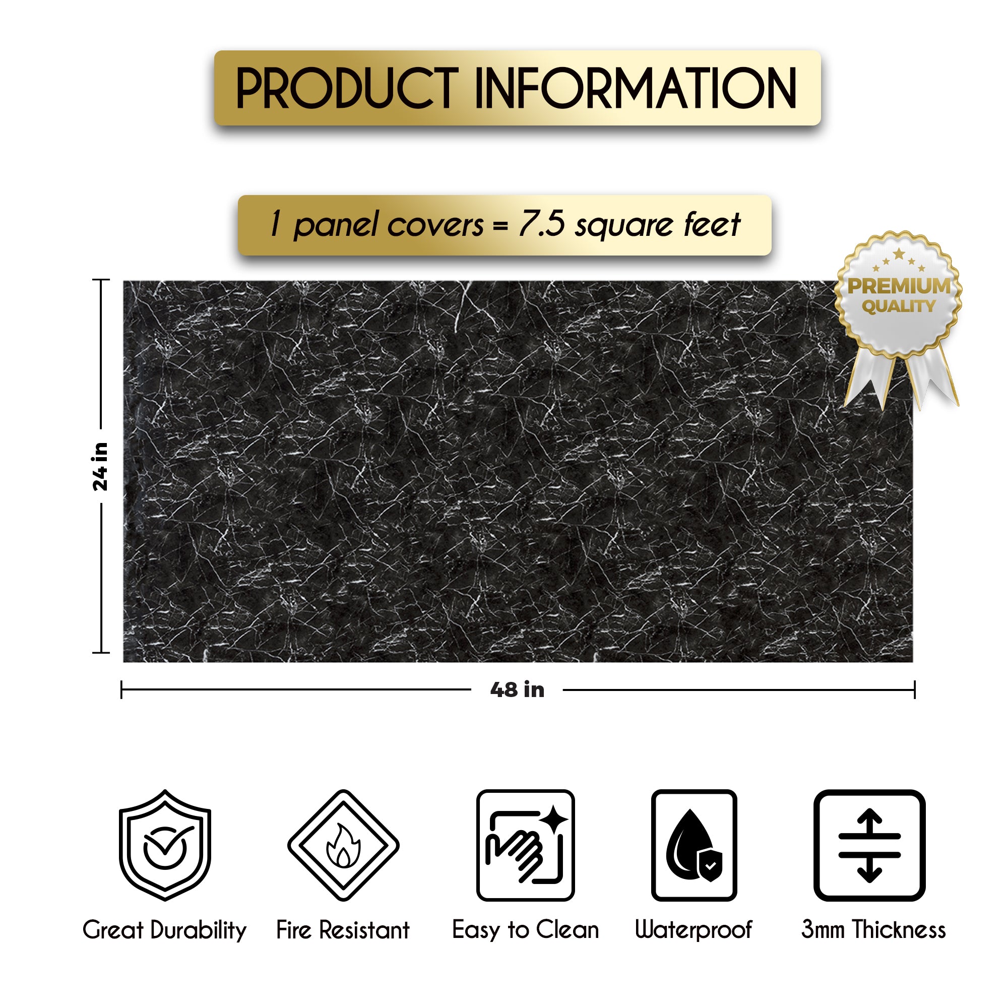 Nightfail Vein Marble Look Wallpanels (24in x 48in)