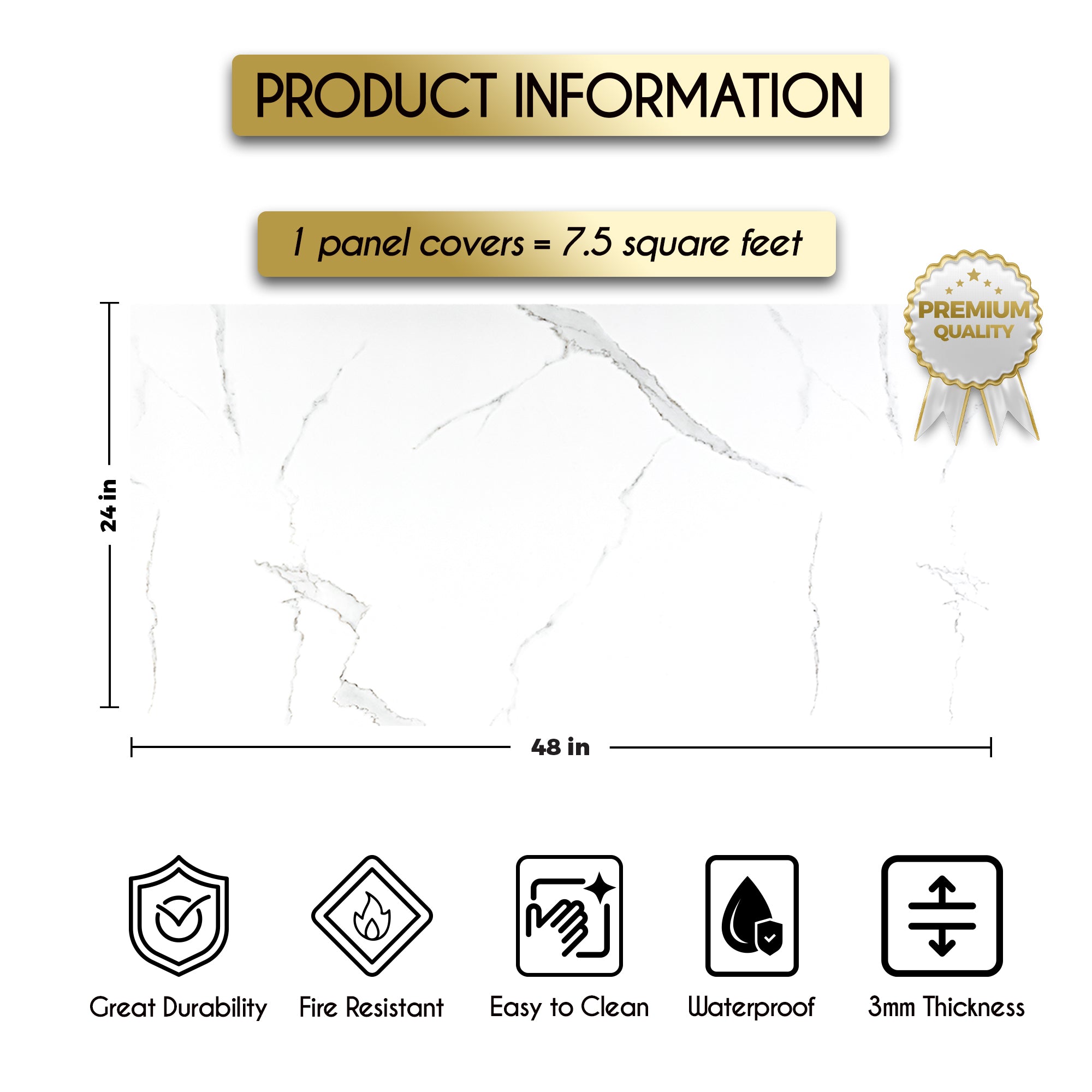 Ivory Cloud Big Marble Look Wallpanels (96in x48in)
