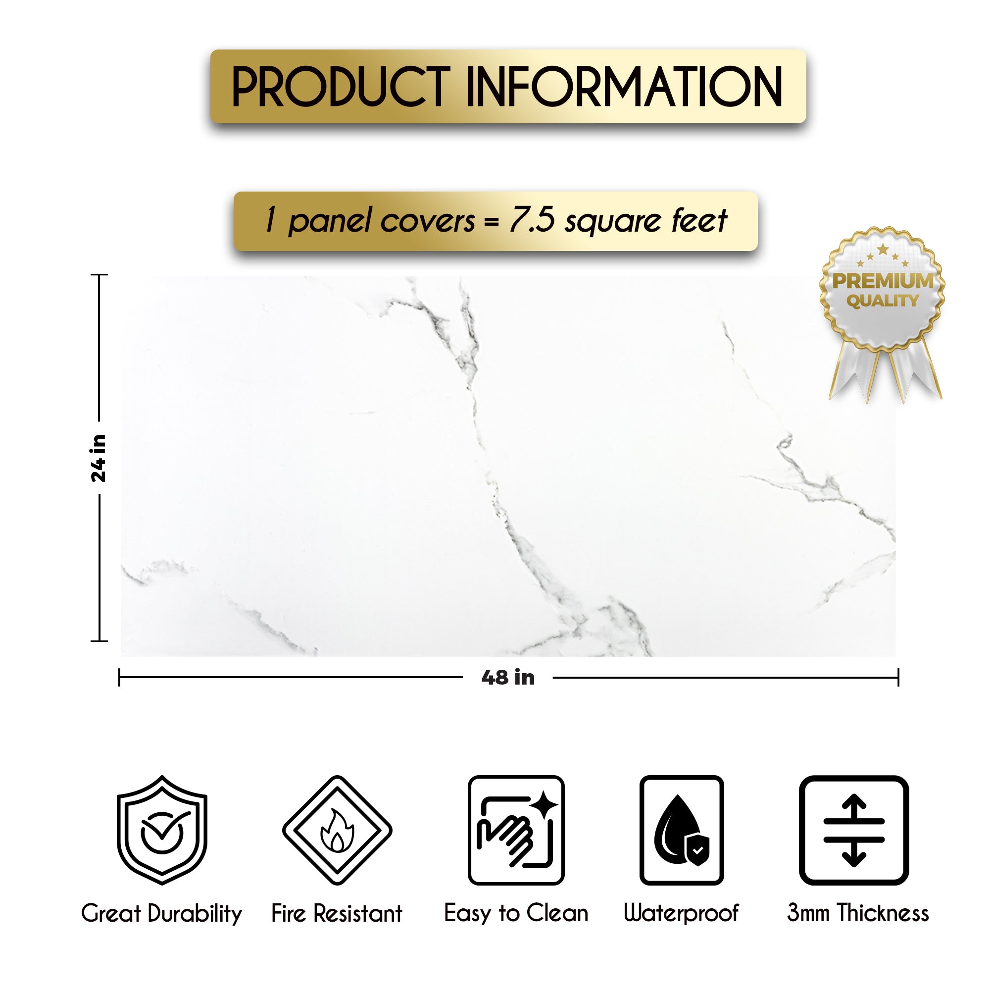 White Serenity Big Marble Look Wallpanels (96in x48in)