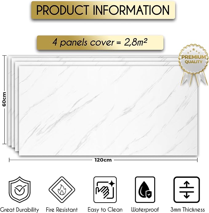Ice Berg Grey Marble Look Wallpanels (24in x 48in)