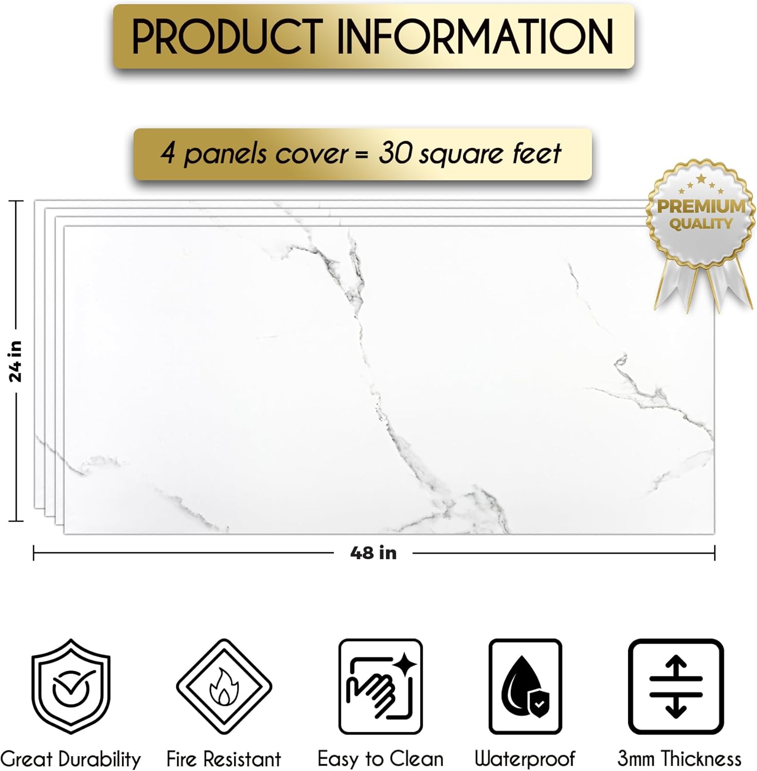 White Serenity Marble Look Wallpanels (24in x 48in)
