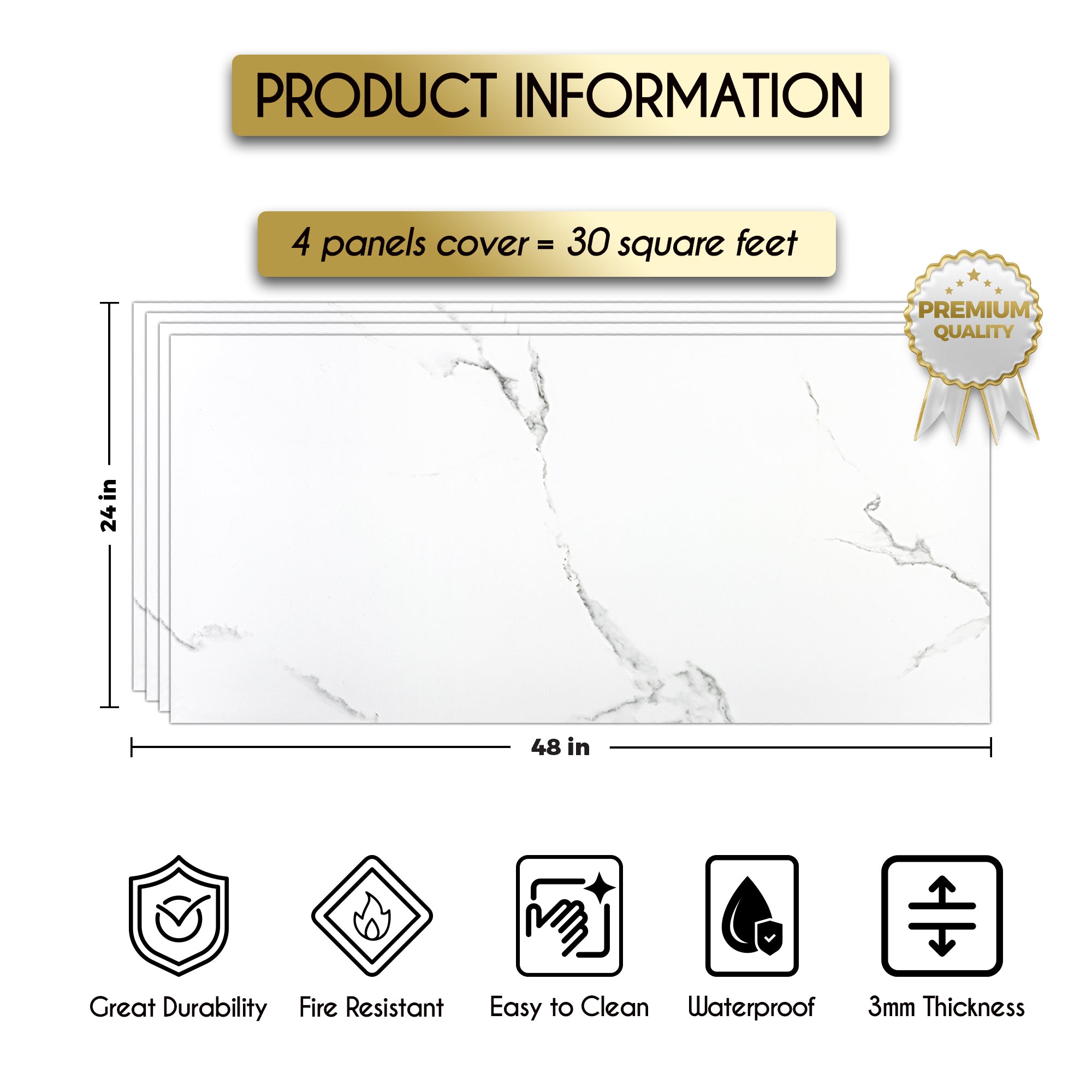 White Serenity Marble Look Wallpanels (24in x 48in)
