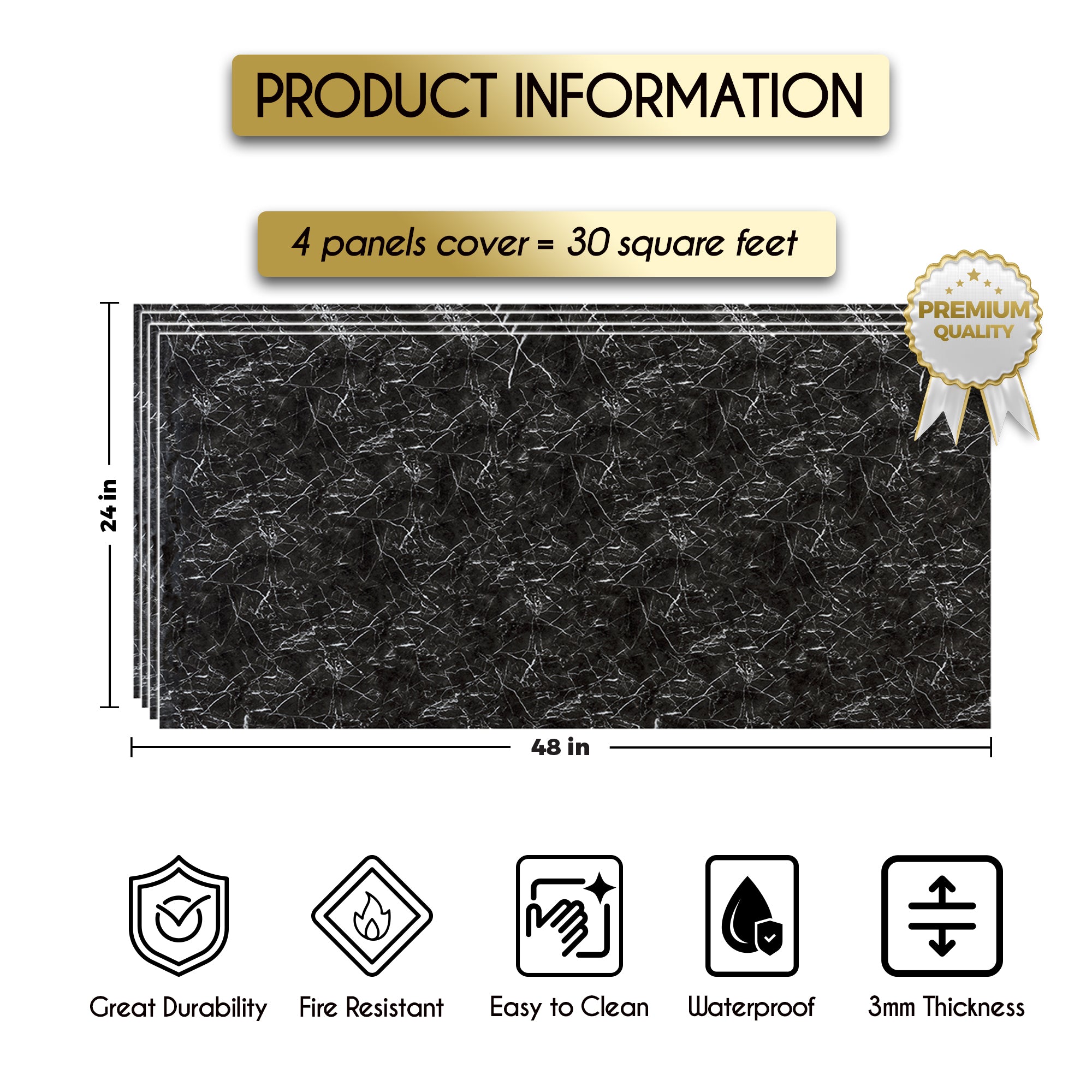 Nightfail Vein Marble Look Wallpanels (24in x 48in)
