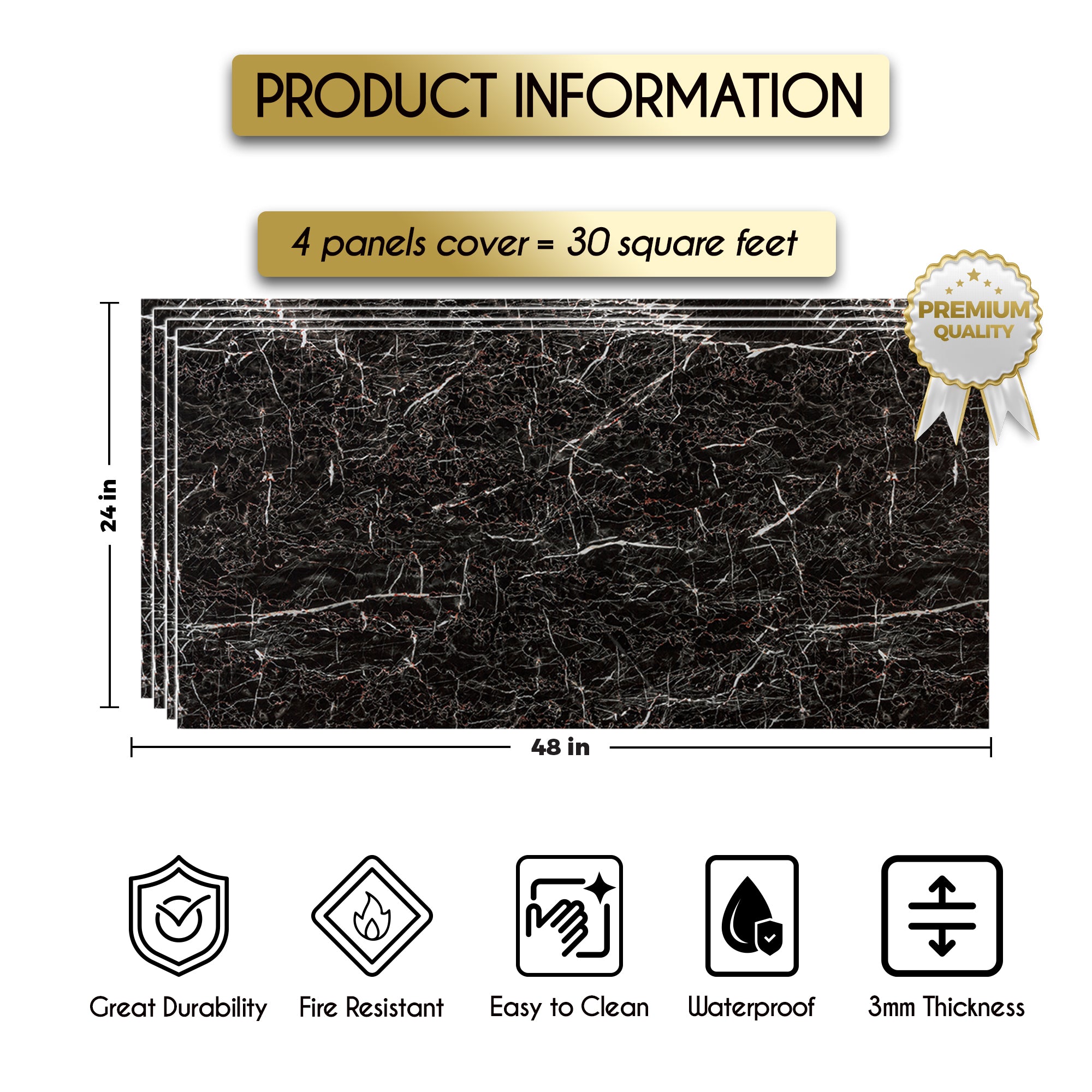 Crimson Vein Marble Look Wallpanels (24in x 48in)