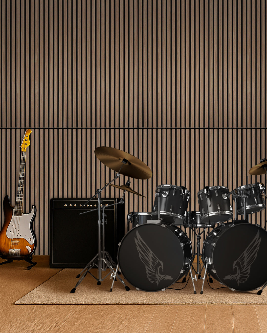 Acoustic Wood Wall Panel, Peel and Stick, 24inx48in – Dark