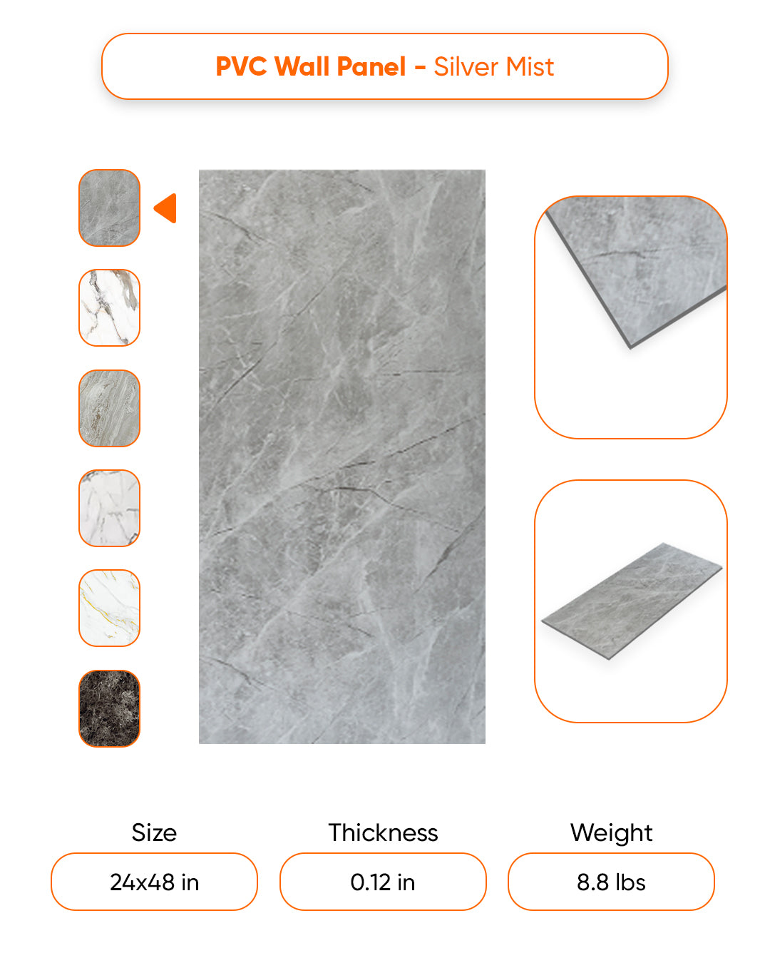 Silver Mist Marble Look Wallpanels (24in x 48in)