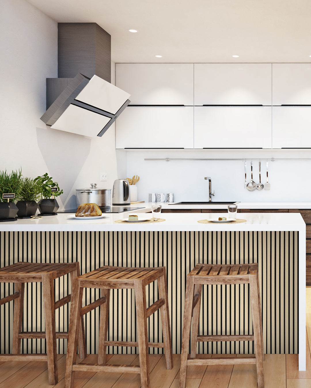 Acoustic Wood Wall Panel, Peel and Stick, 24inx48in – White