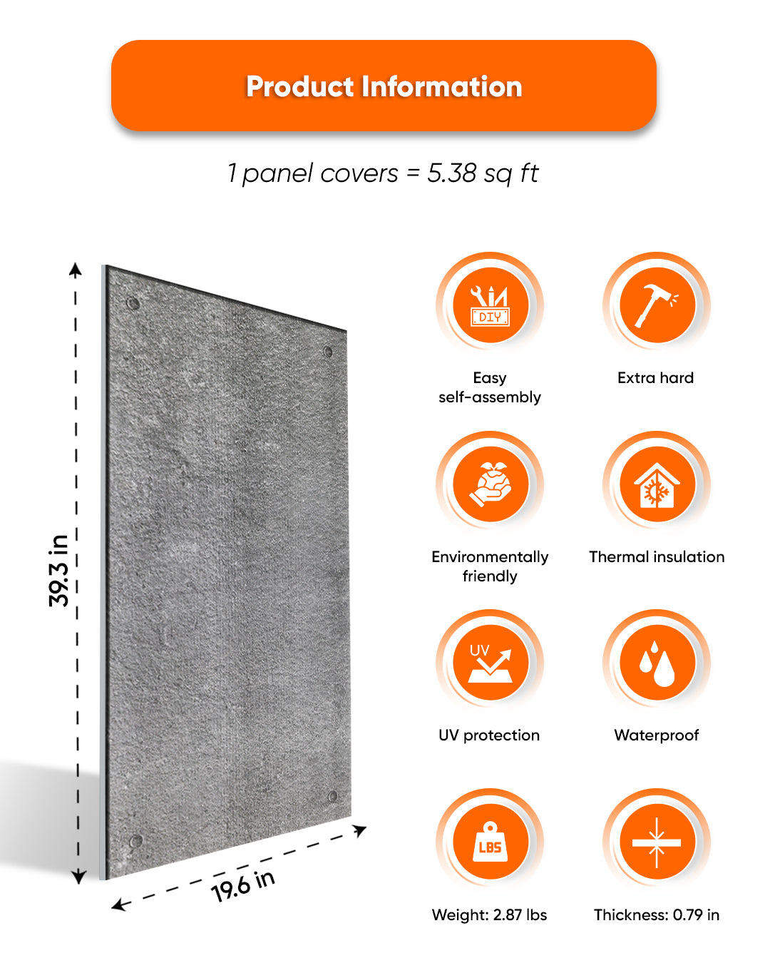 Dark Concrete AT-17 | 3D Concrete Effect Decorative Wall Panels, 20x40in | 3/10/20 Panel Options
