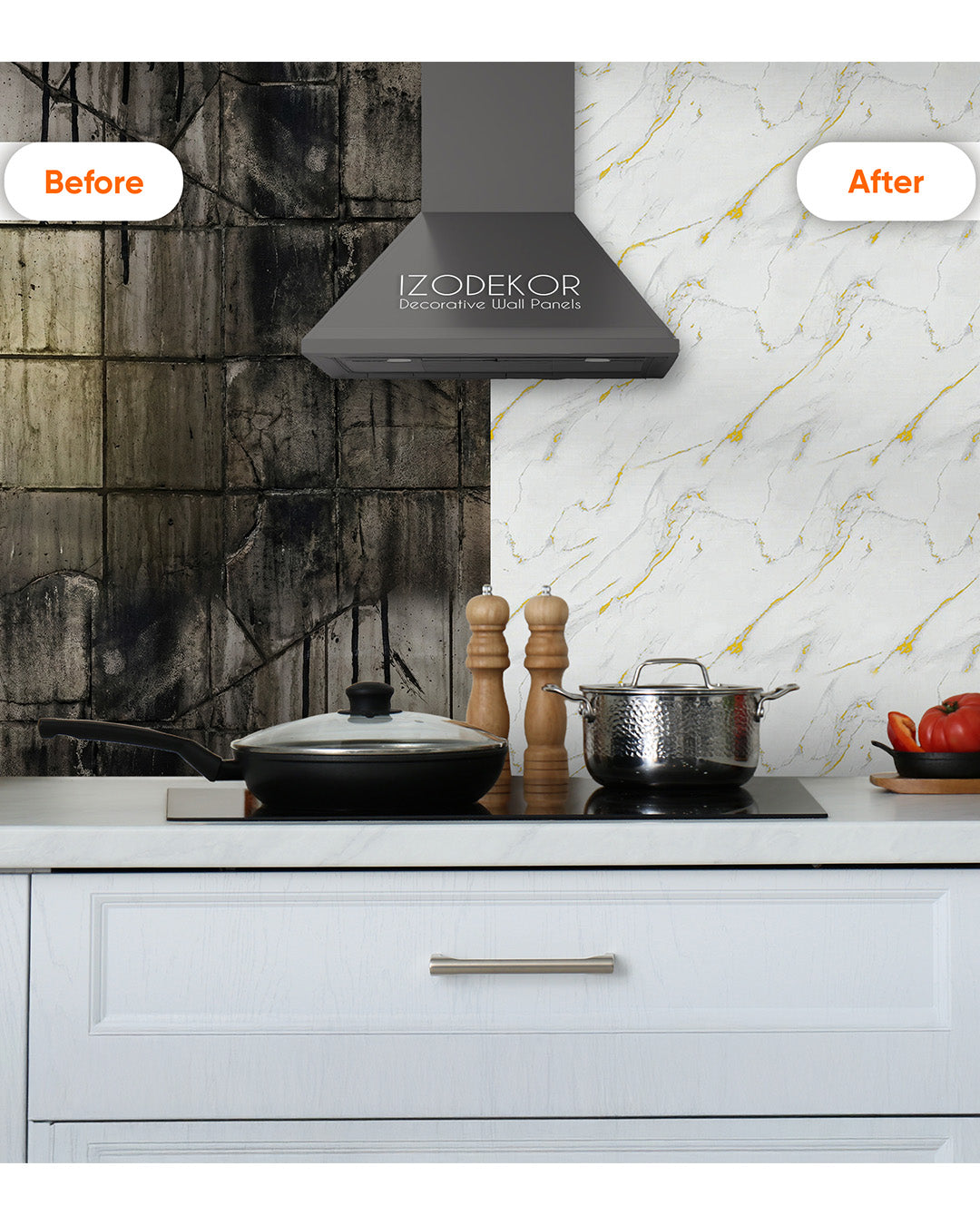 Golden Harmony | Marble Look Decorative Wall Panels (24"x48") | 4 Pieces | Alternative to Bathroom & Kitchen Tiles, Shower Wall Panels, Kitchen Backsplash