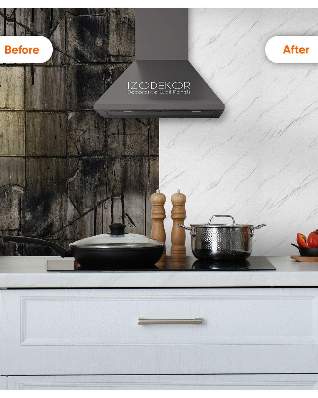 Ice Berg Grey | Marble Look Decorative Wall Panels (24"x48") | 4 Pieces  | Alternative to Bathroom & Kitchen Tiles, Shower Wall Panels, Kitchen Backsplash