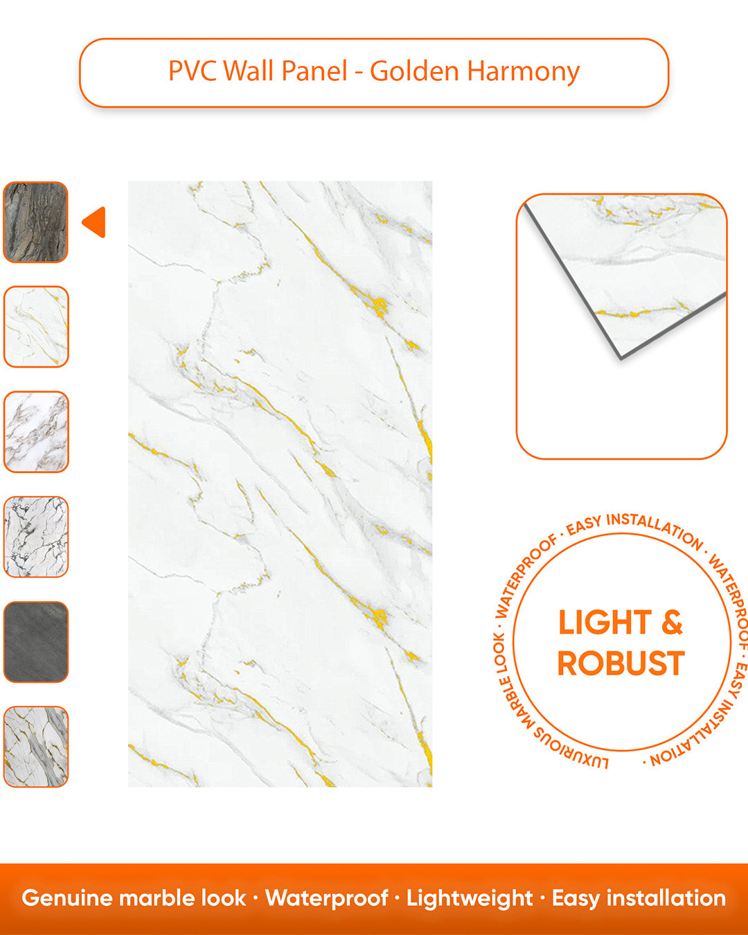 Golden Harmony | Marble Look Decorative Wall Panels (24"x45") | 4 Pieces | Alternative to Bathroom & Kitchen Tiles, Shower Wall Panels, Kitchen Backsplash