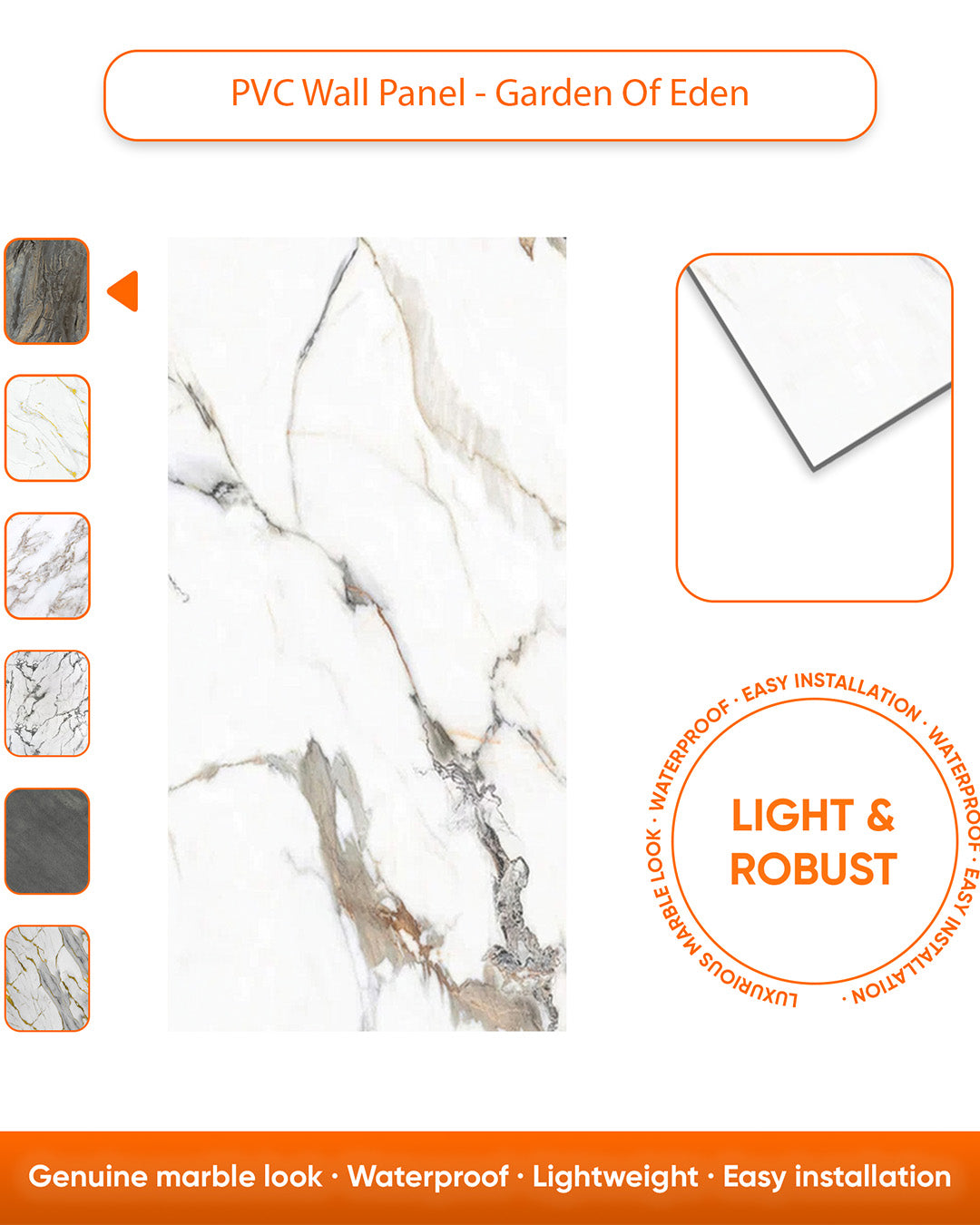 Garden of Eden | Marble Look Decorative Wall Panels (24"x48") | 4 Pieces | Alternative to Bathroom & Kitchen Tiles, Shower Wall Panels, Kitchen Backsplash
