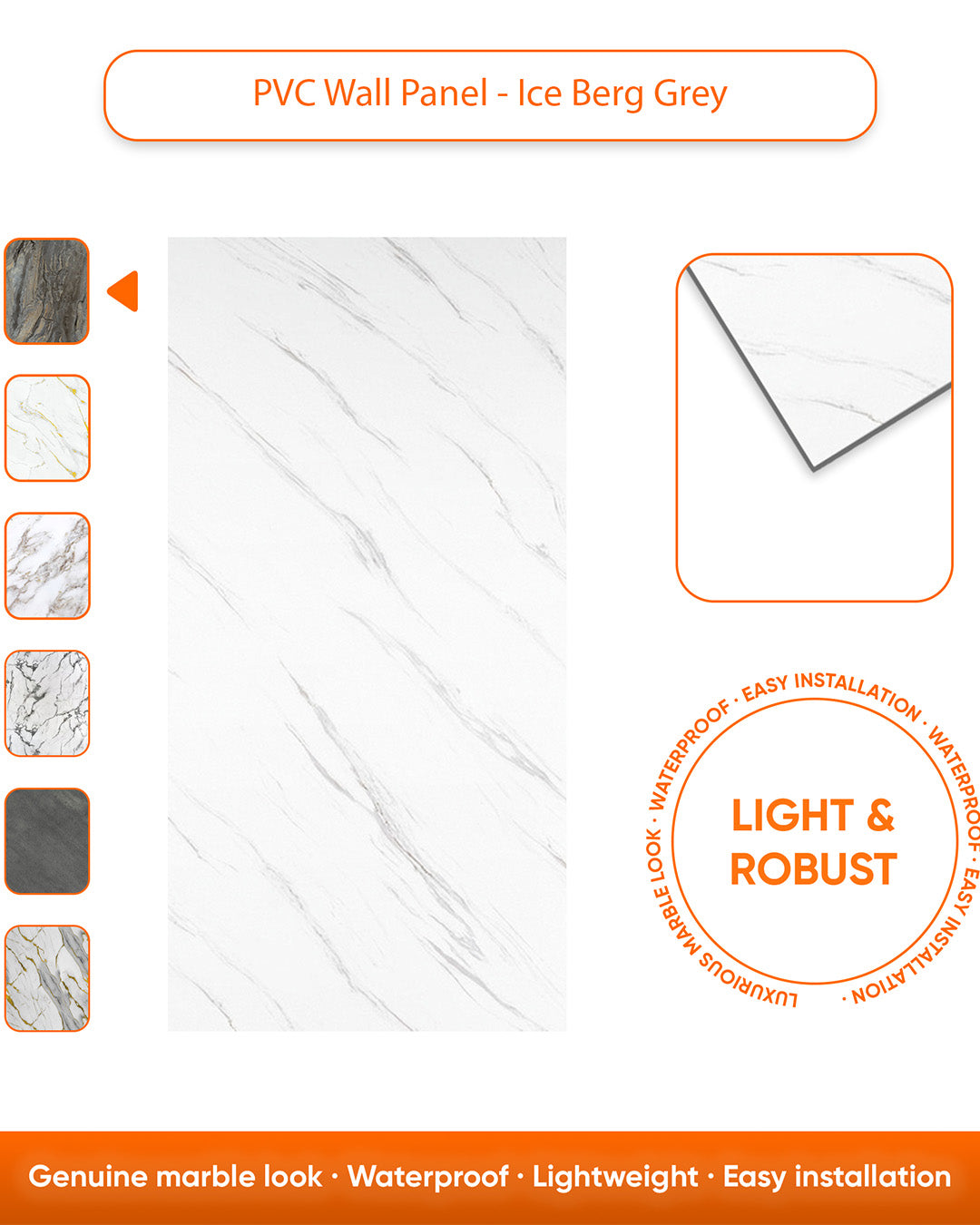 Ice Berg Grey | Marble Look Decorative Wall Panels (24"x45") | 4 Pieces | Alternative to Bathroom & Kitchen Tiles, Shower Wall Panels, Kitchen Backsplash