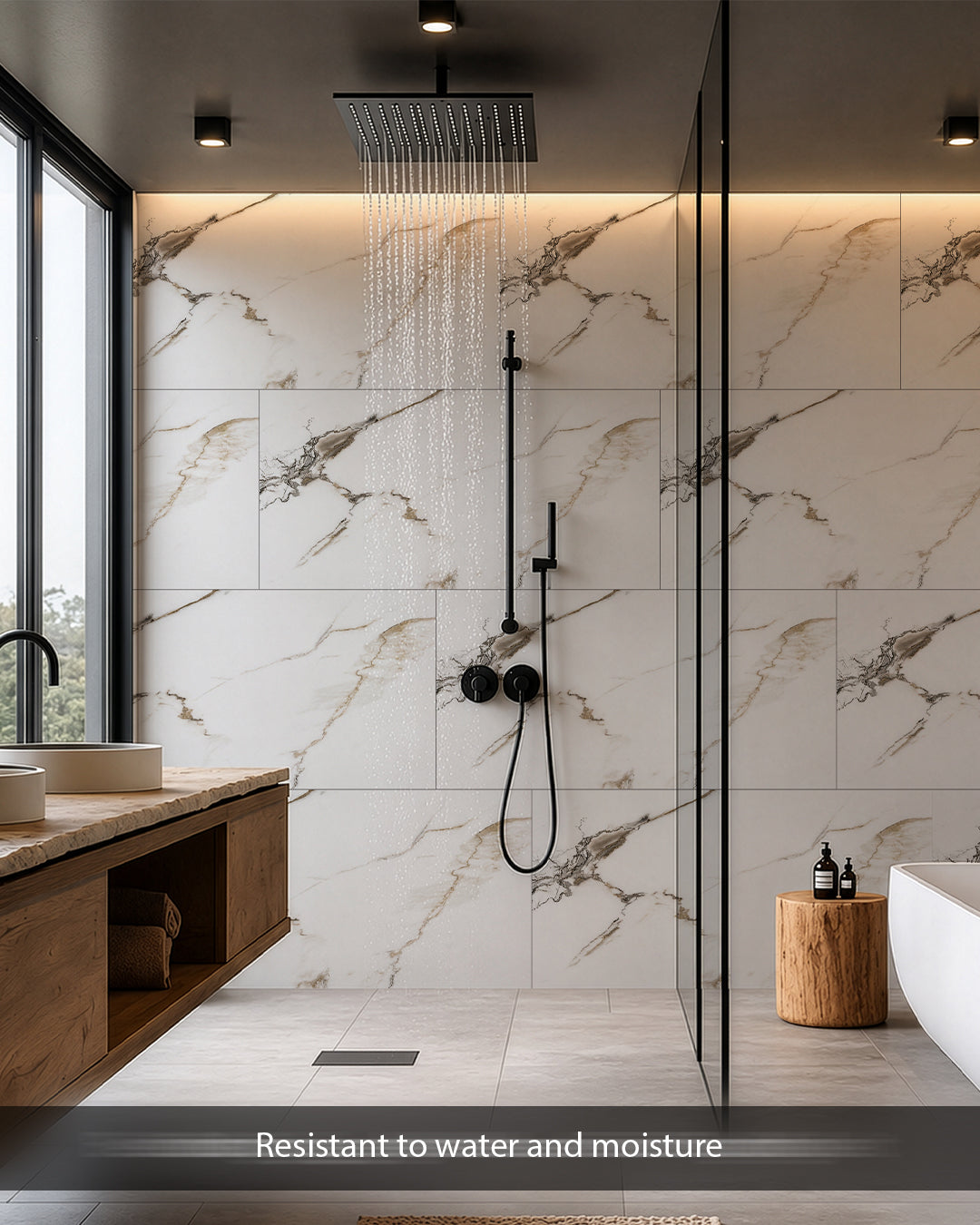 Golden Desert- Spc Lock System Marble Effect Wall Panel (24 × 46 in) Glossy Finish