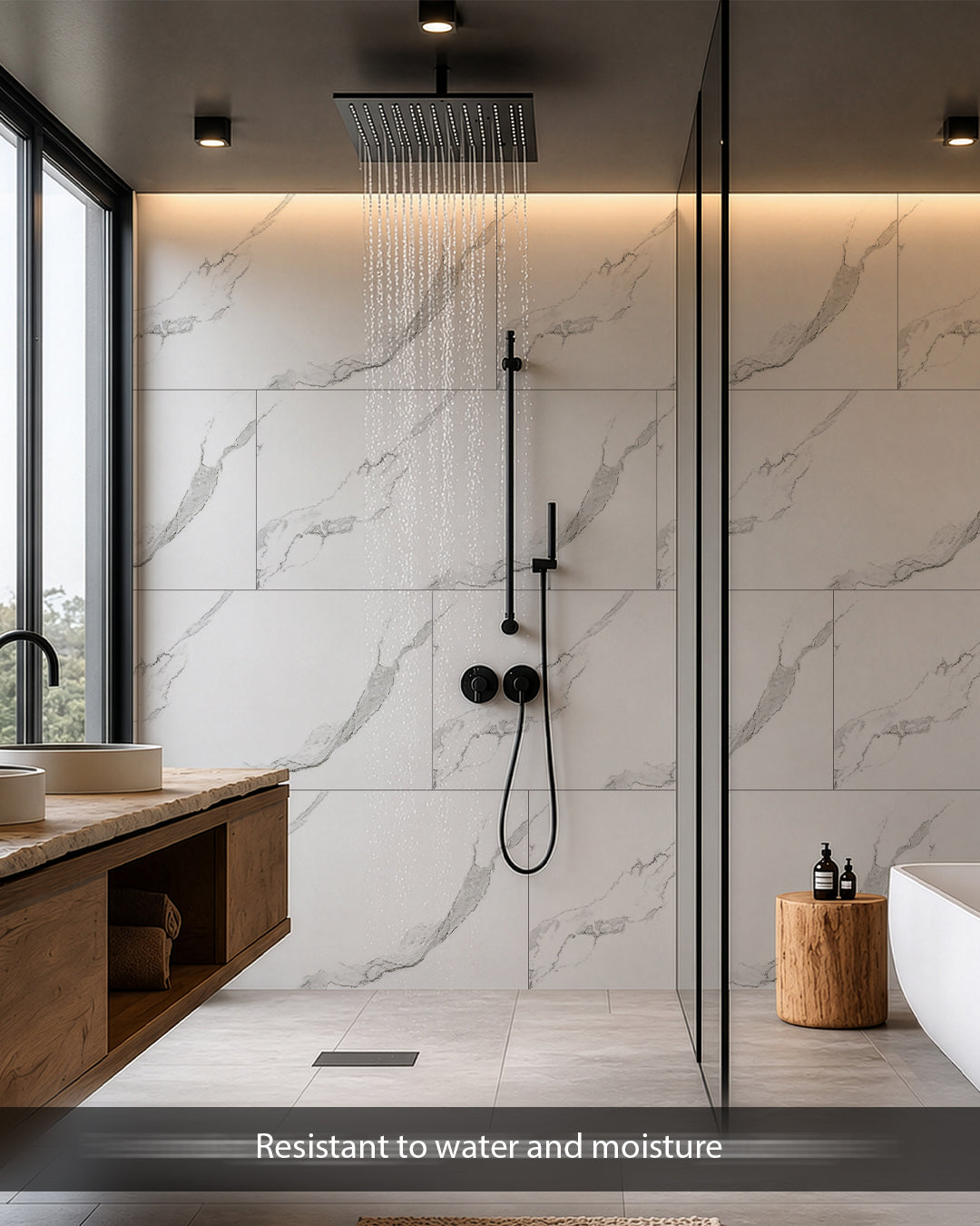 Frozen Horizon- Spc Lock System Marble Effect Wall Panel (24 × 46 in) Glossy Finish
