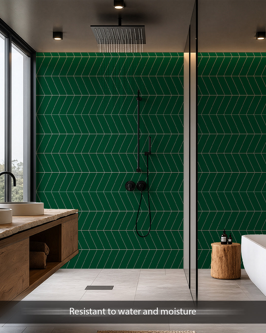 Chevron Green- Spc Lock System Marble Effect Wall Panel (24 × 46 in) Matte Finish