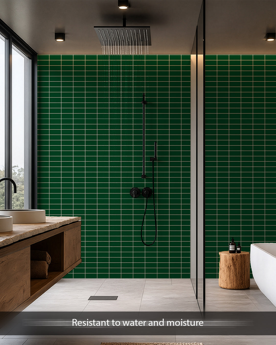 Deep Green Line- Spc Lock System Marble Effect Wall Panel (24 × 46 in) Matte Finish