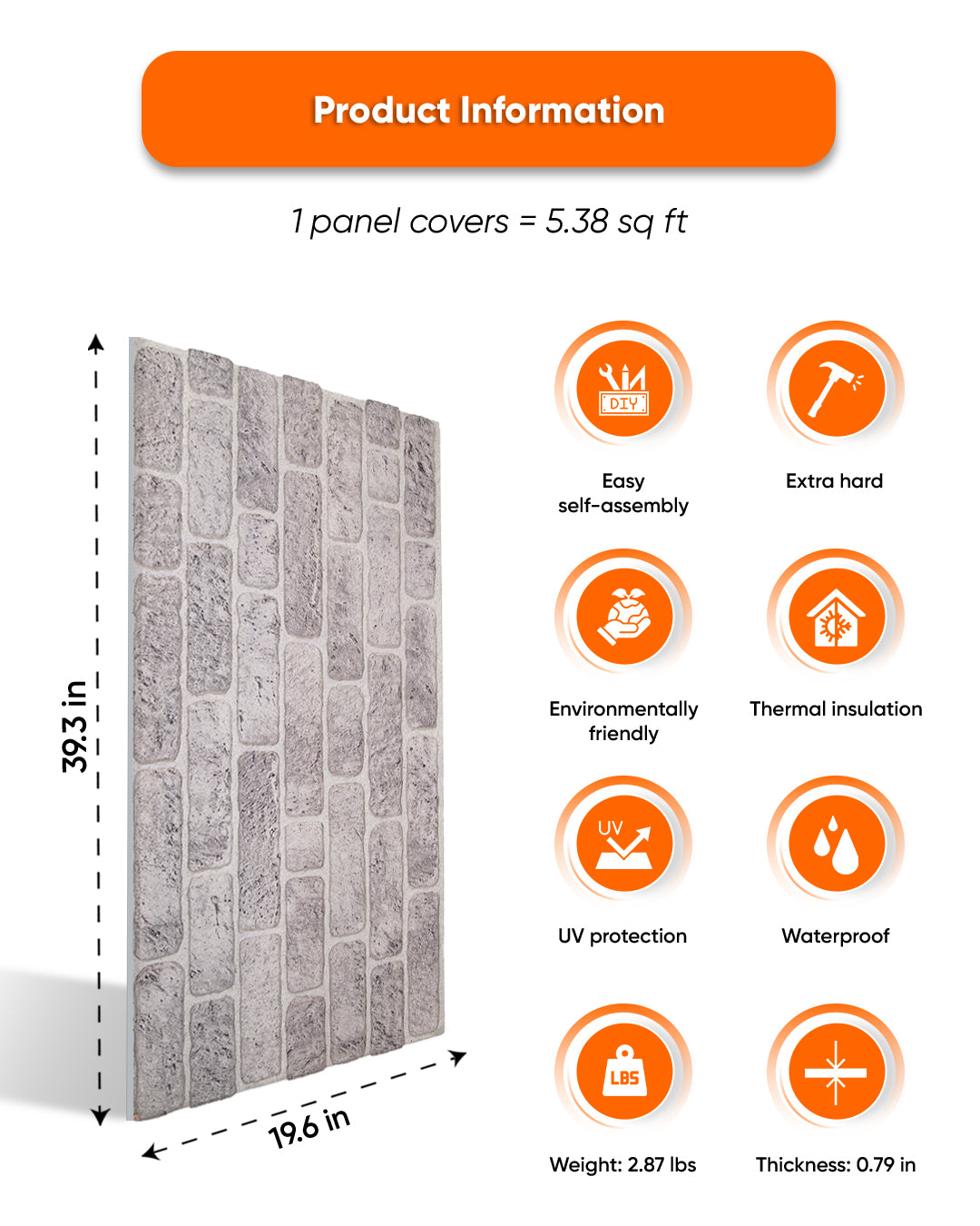 White Grey SL-1702 | 3D Brick Effect Decorative Wall Panels, 20x40in | 3/10/20 Panel Options