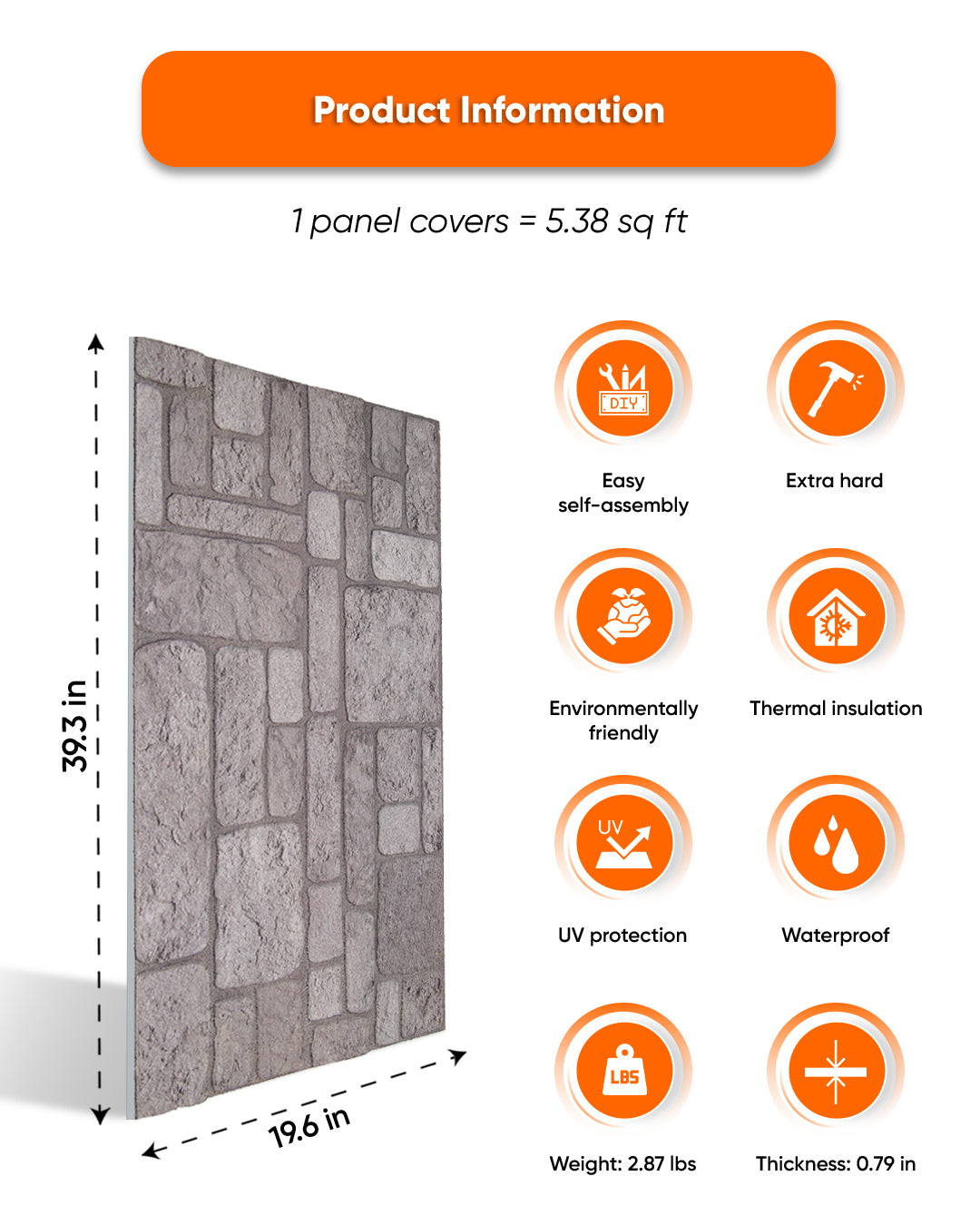 Backyard K-04 | 3D Stone Effect Decorative Wall Panels, 20x40in | 3/10/20 Panel Options
