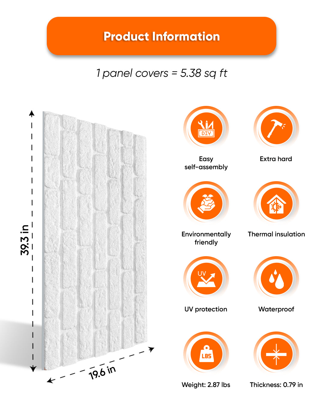 White Snow SL-1900 | 3D Brick Effect Decorative Wall Panels, 20x40in | 3/10/20 Panel Options