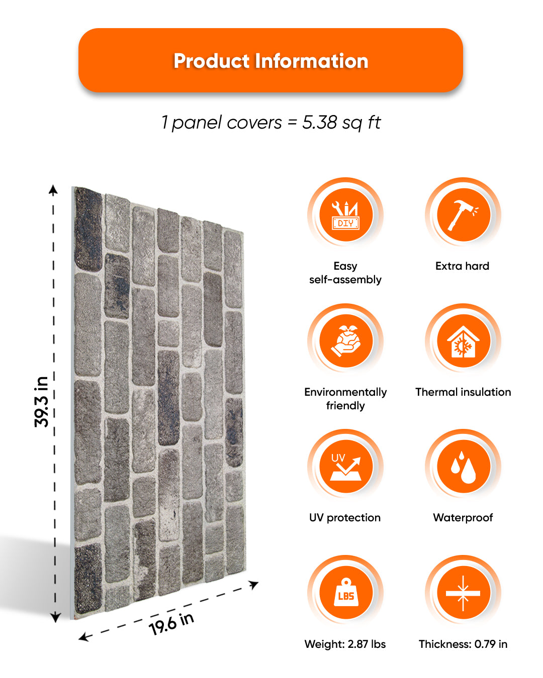 Path Of Gray SL-1926 | 3D Brick Effect Decorative Wall Panels, 20x40in | 3/10/20 Panel Options