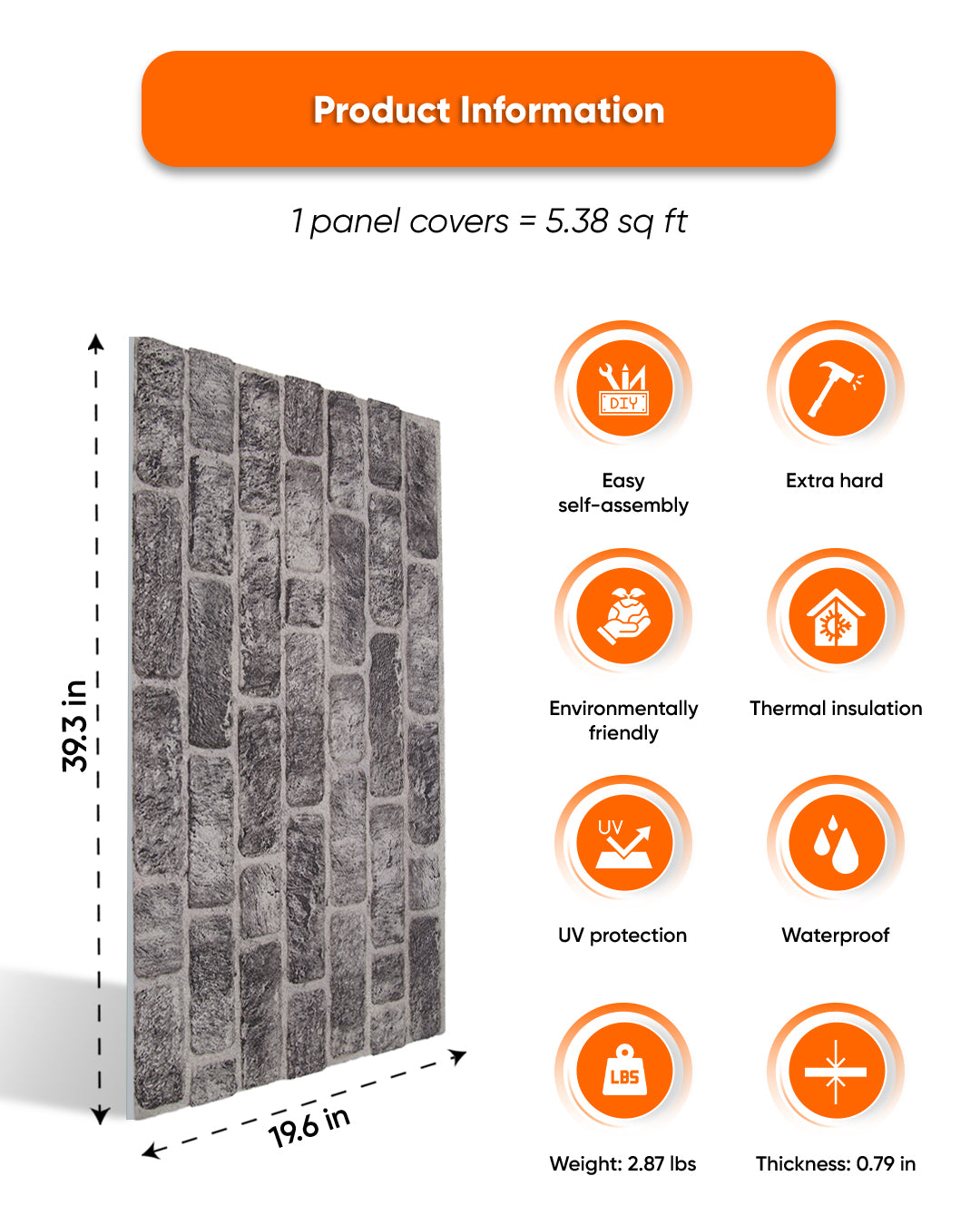 Old Town SL-1703 | 3D Brick Effect Decorative Wall Panels, 20x40in | 3/10/20 Panel Options