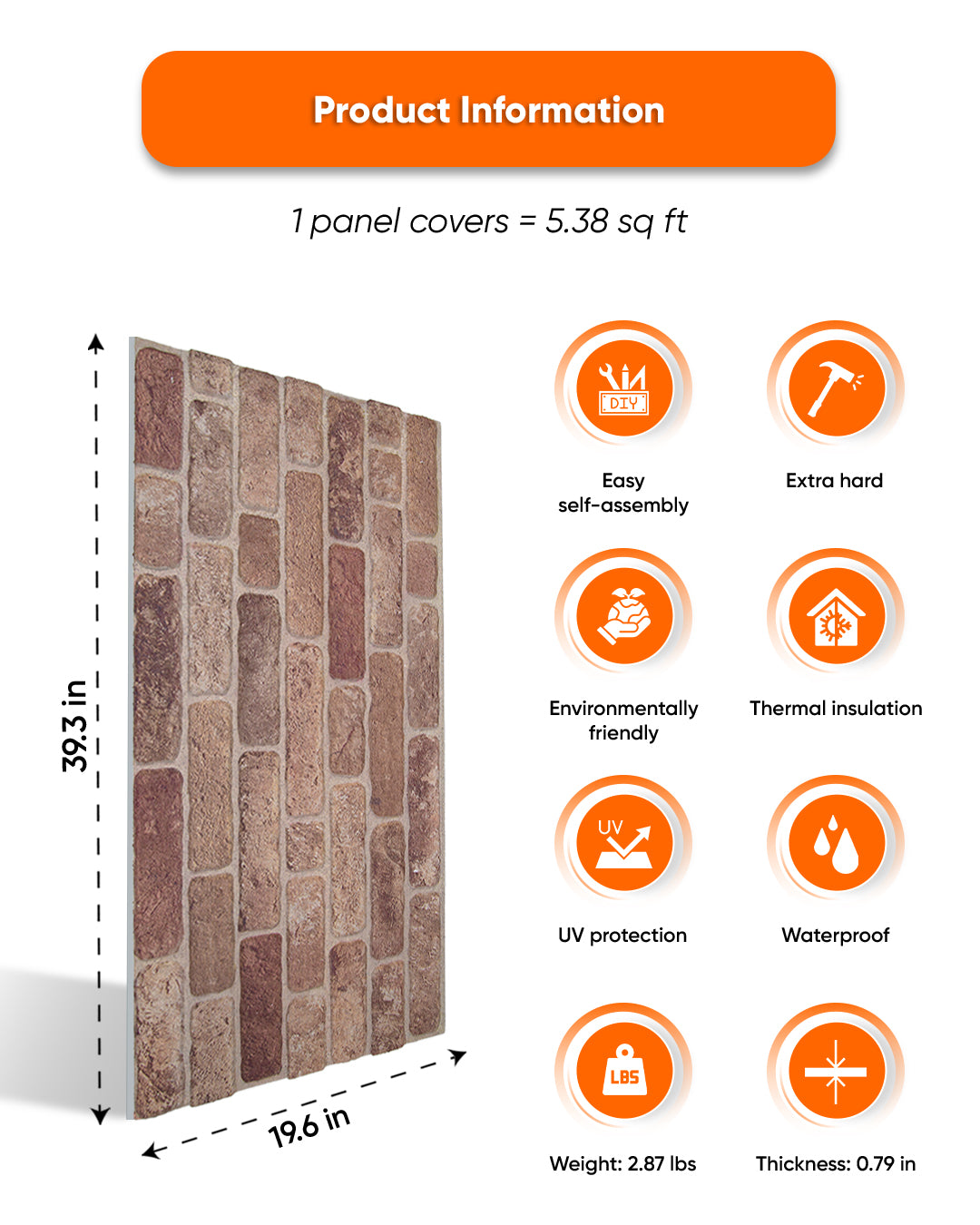 Farmhouse Style SL-1901 | 3D Brick Effect Decorative Wall Panels, 20x40in | 3/10/20 Panel Options