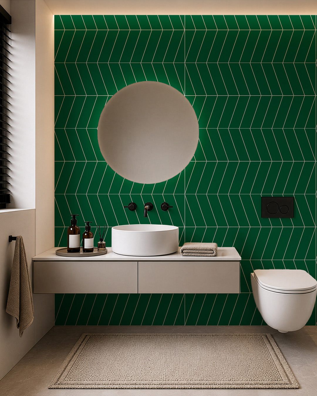 Chevron Green- Spc Lock System Marble Effect Wall Panel (24 × 46 in) Matte Finish