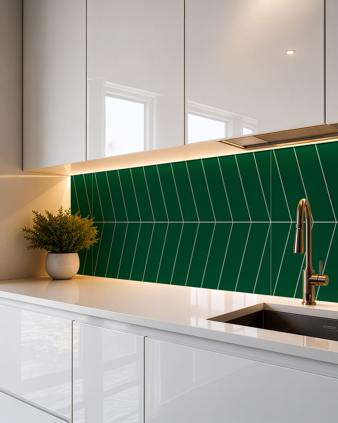 Chevron Green- Spc Lock System Marble Effect Wall Panel (24 × 46 in) Matte Finish