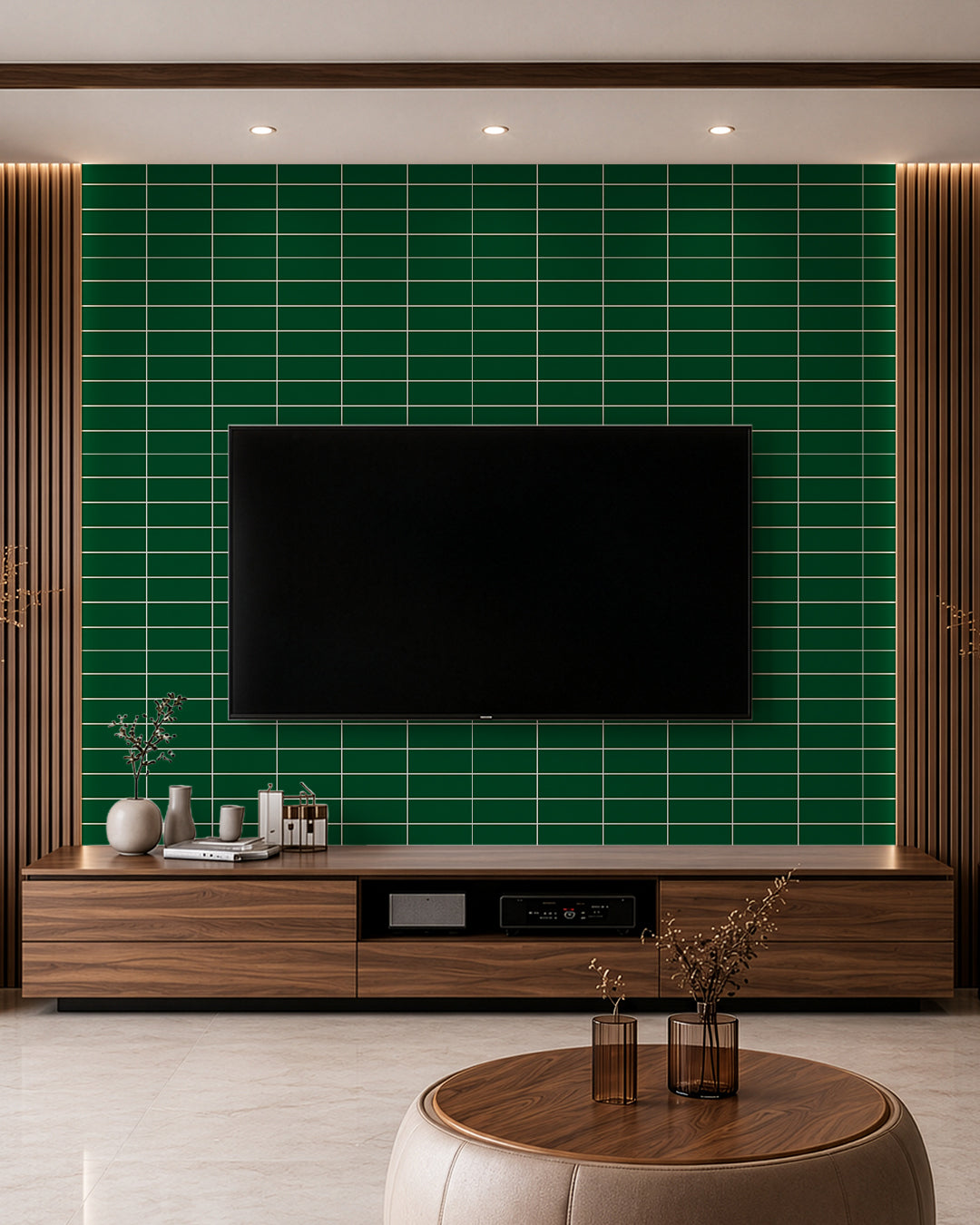Deep Green Line- Spc Lock System Marble Effect Wall Panel (24 × 46 in) Matte Finish
