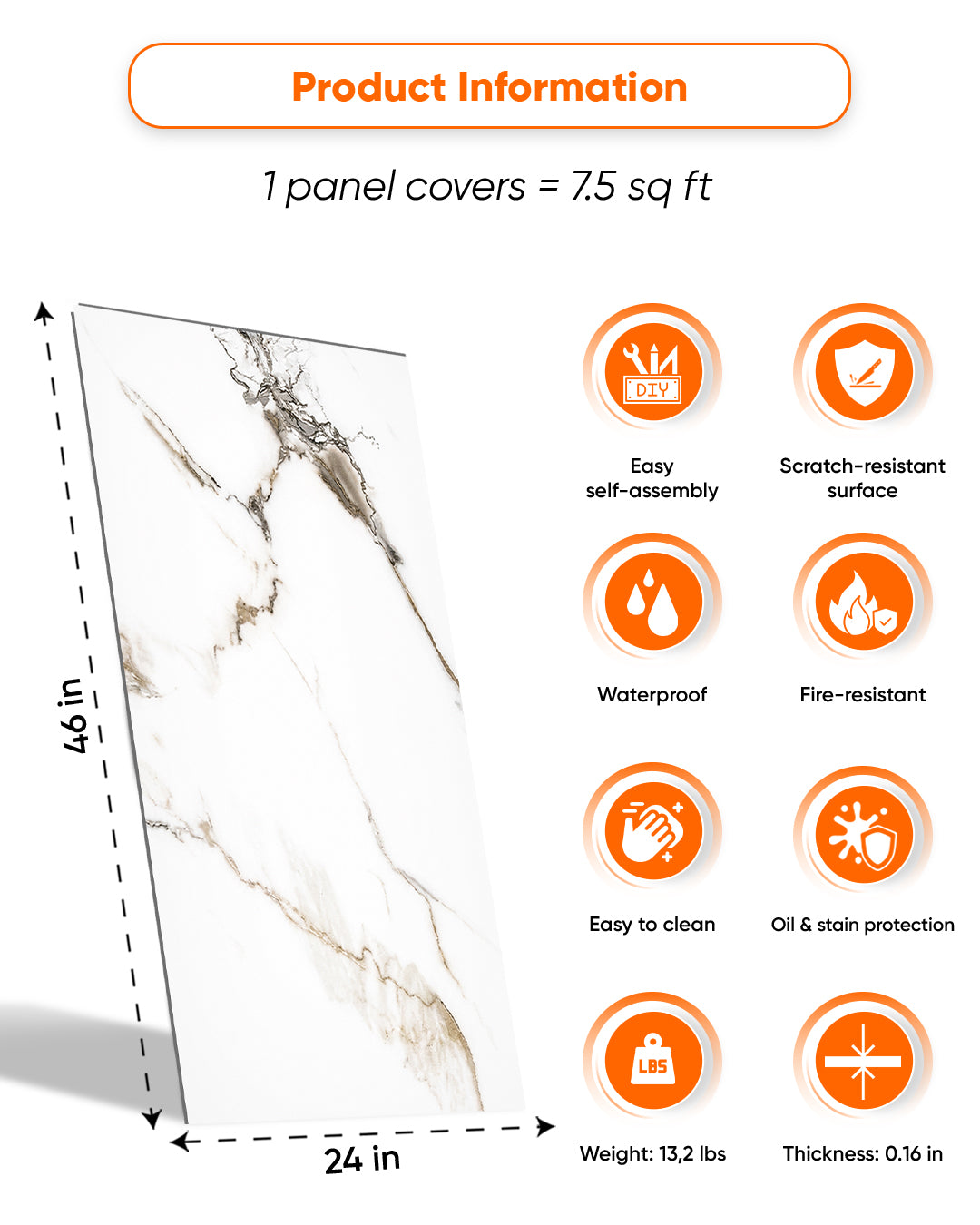 Golden Desert- Spc Lock System Marble Effect Wall Panel (24 × 46 in) Glossy Finish