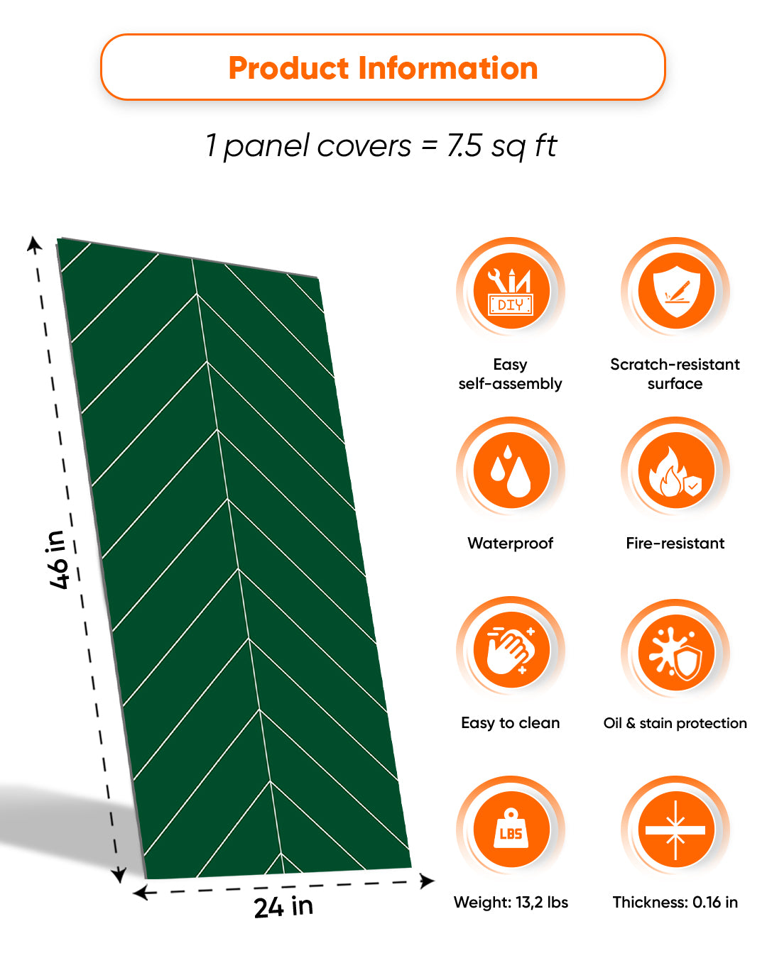 Chevron Green- Spc Lock System Marble Effect Wall Panel (24 × 46 in) Matte Finish