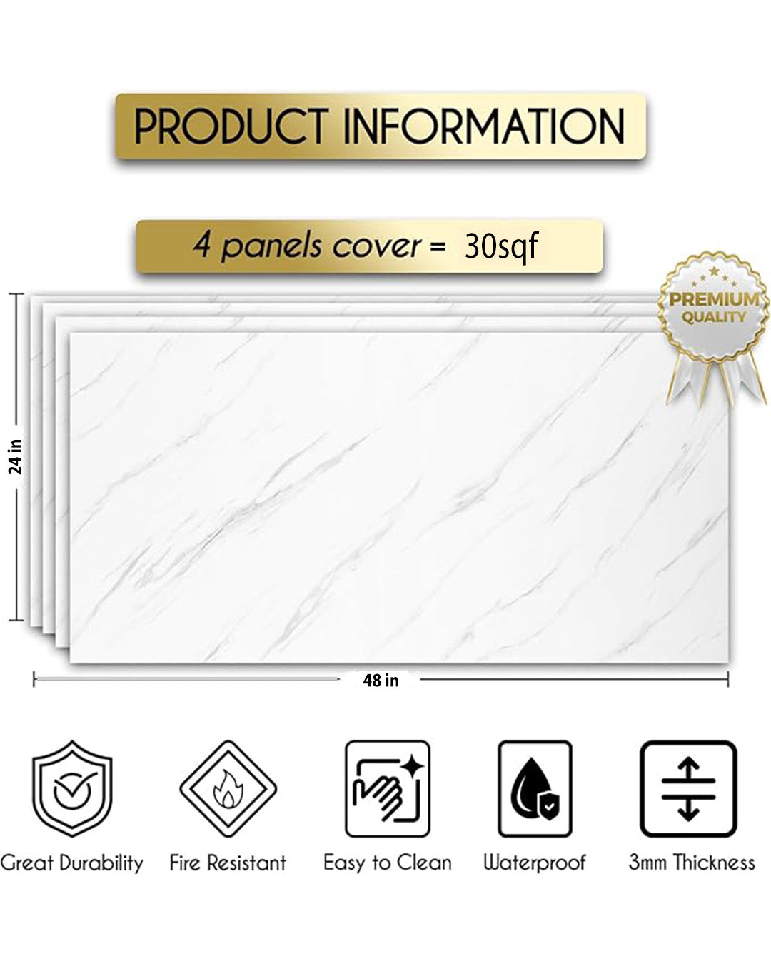 Ice Berg Grey Marble Look Wallpanels (24in x 48in)