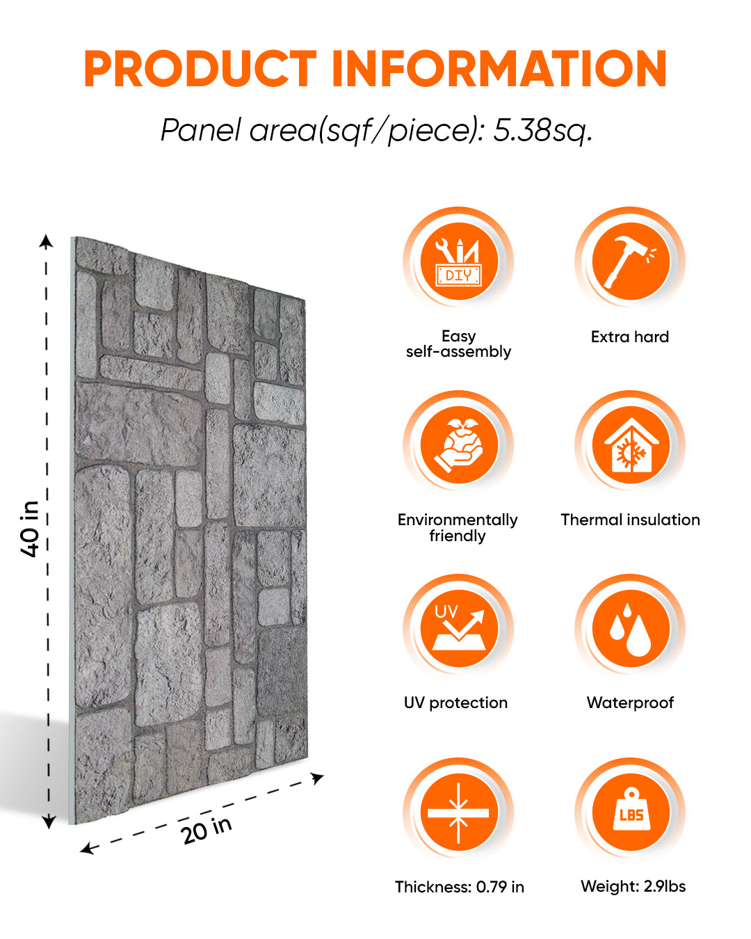 Backyard K-04 3D Decorative Wall Panels, Mixed Stone Effect