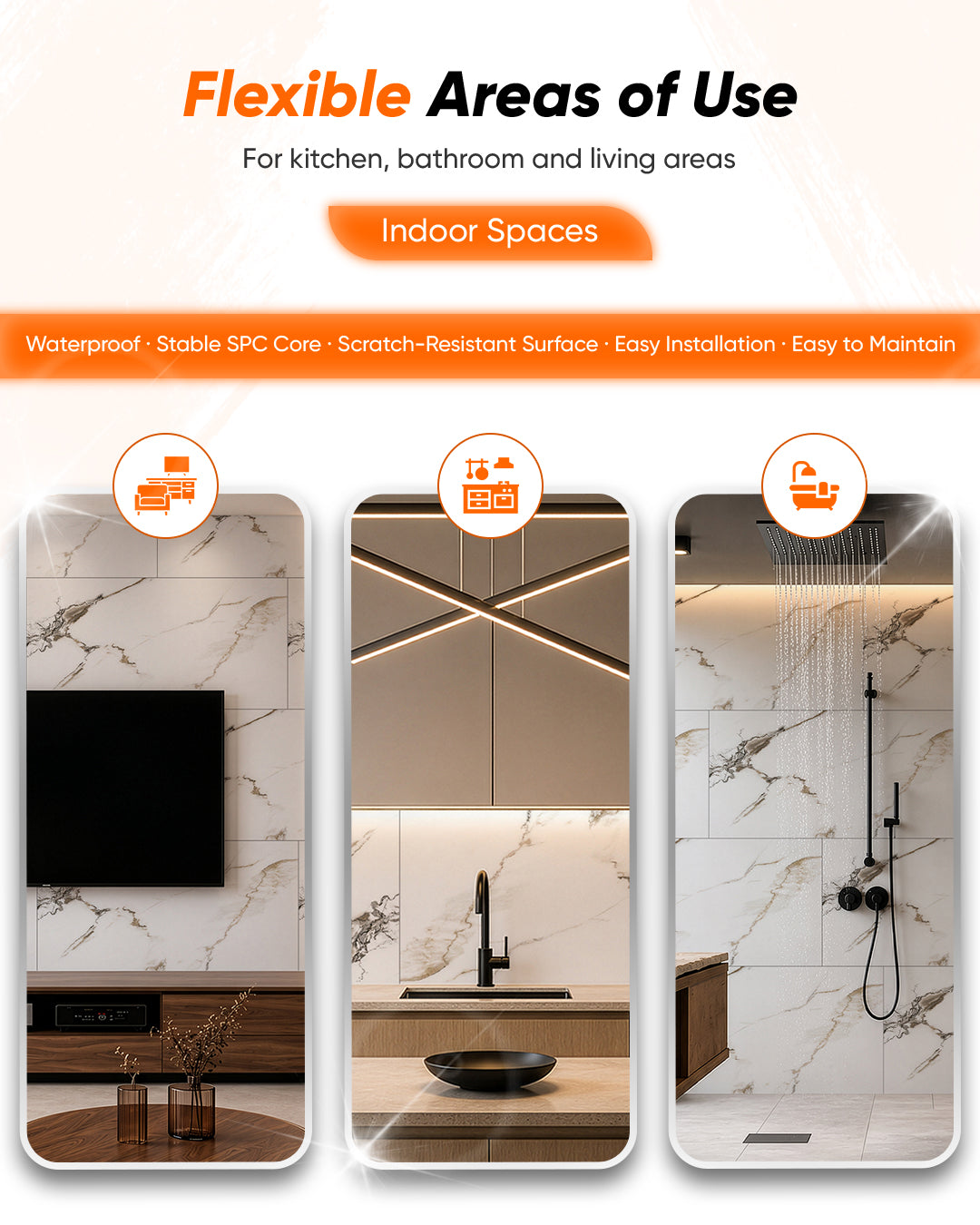 Golden Desert- Spc Lock System Marble Effect Wall Panel (24 × 46 in) Glossy Finish