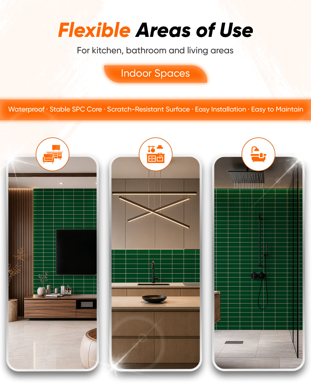 Deep Green Line- Spc Lock System Marble Effect Wall Panel (24 × 46 in) Matte Finish