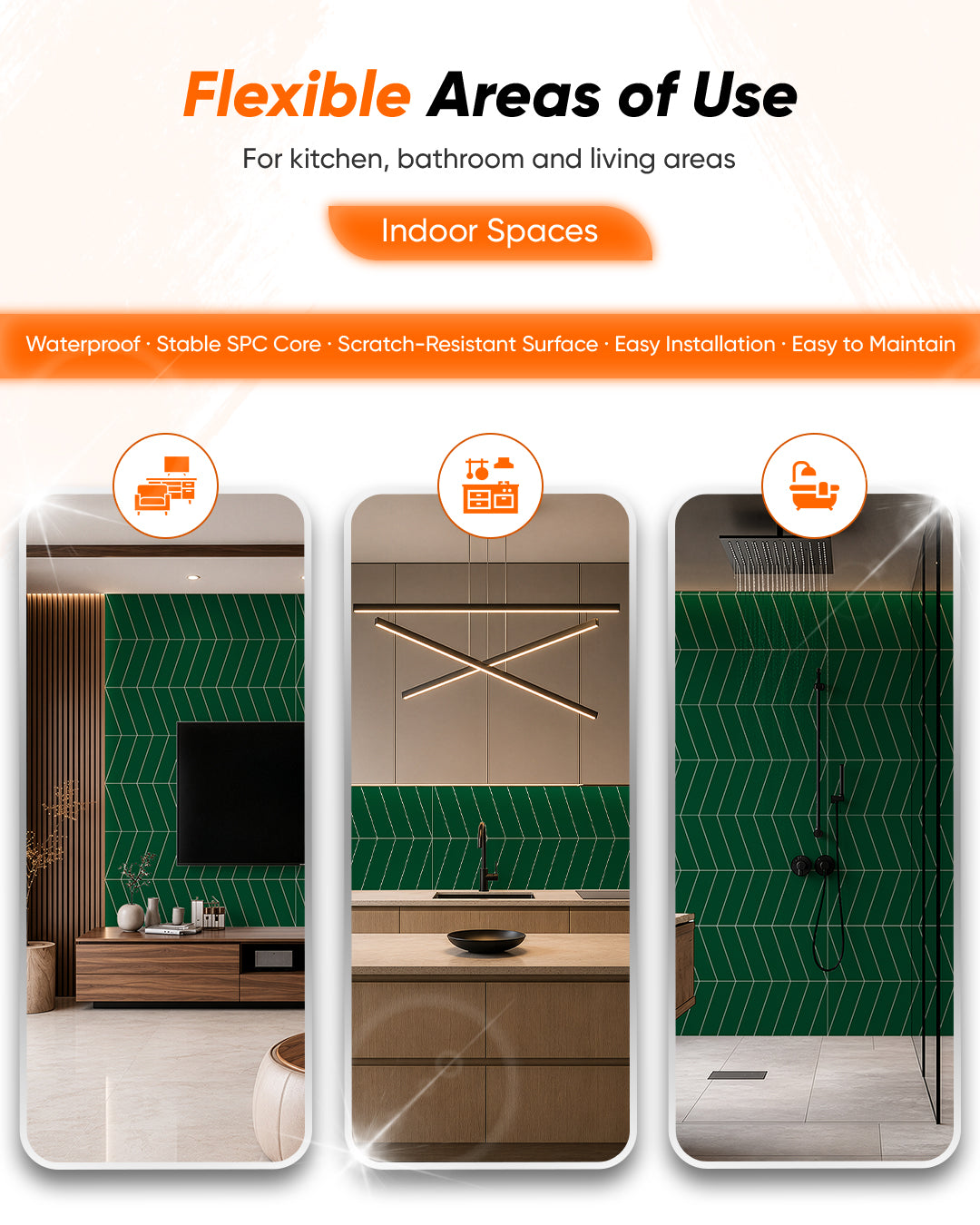 Chevron Green- Spc Lock System Marble Effect Wall Panel (24 × 46 in) Matte Finish