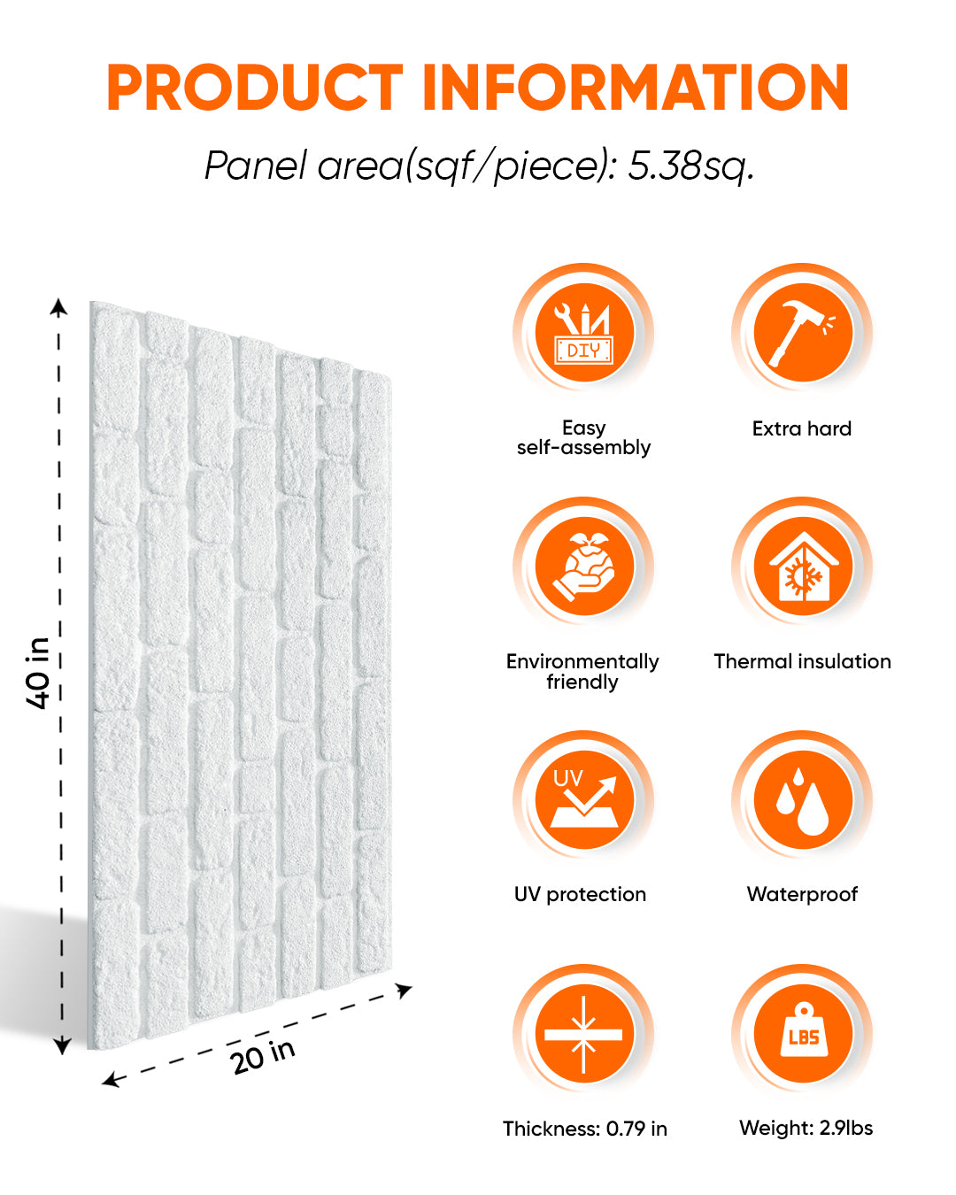 White Snow SL-1900 3D Decorative Wall Panels, Stone Effect