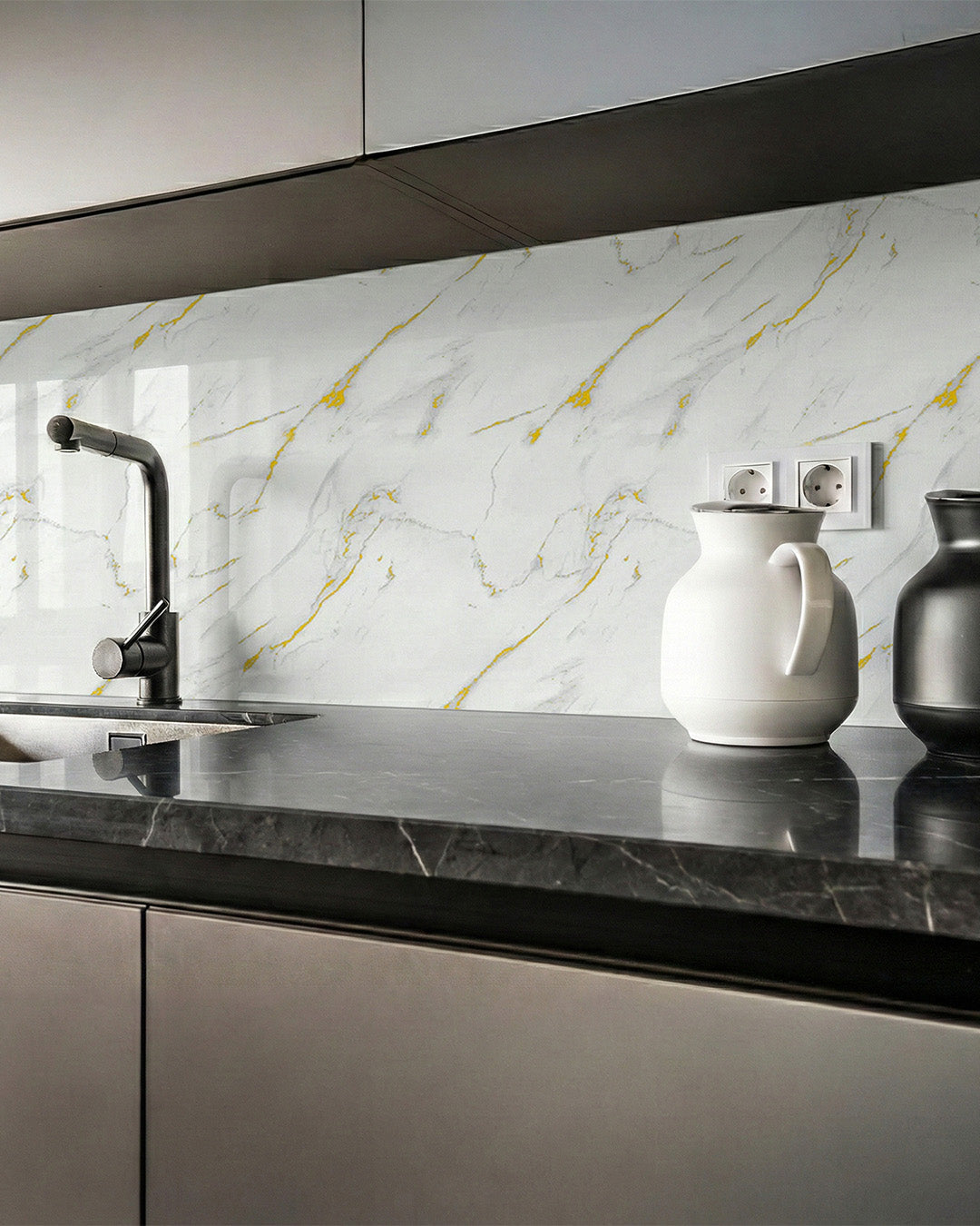 Golden Harmony | Marble Look Decorative Wall Panels (24"x48") | 4 Pieces | Alternative to Bathroom & Kitchen Tiles, Shower Wall Panels, Kitchen Backsplash