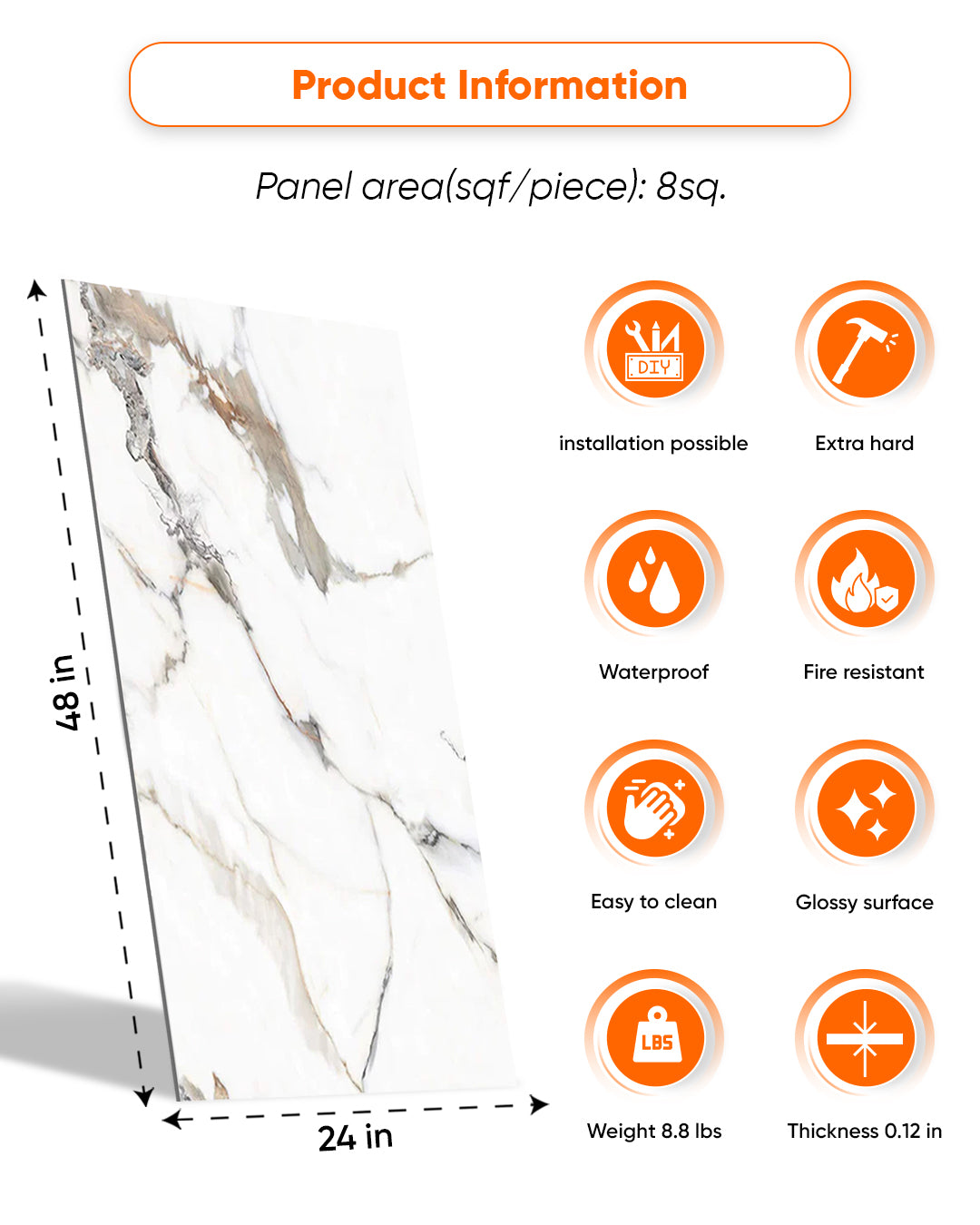 Garden of Eden | Marble Look Decorative Wall Panels (24"x48") | 4 Pieces | Alternative to Bathroom & Kitchen Tiles, Shower Wall Panels, Kitchen Backsplash