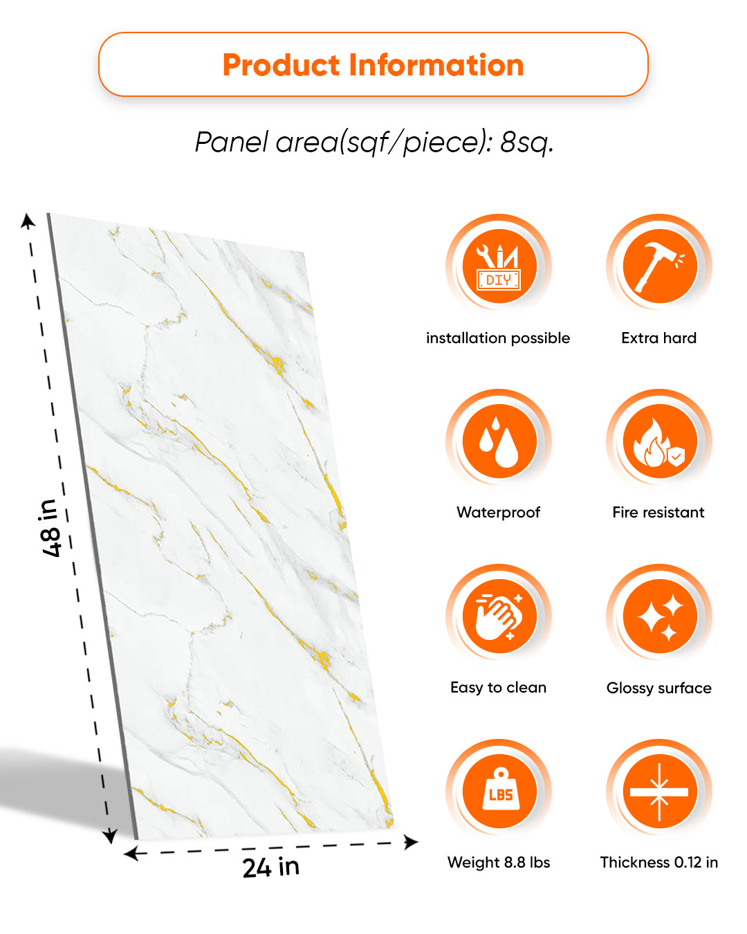Golden Harmony | Marble Look Decorative Wall Panels (24"x48") | 4 Pieces | Alternative to Bathroom & Kitchen Tiles, Shower Wall Panels, Kitchen Backsplash