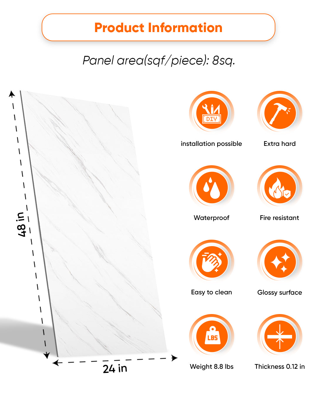 Ice Berg Grey | Marble Look Decorative Wall Panels (24"x48") | 4 Pieces  | Alternative to Bathroom & Kitchen Tiles, Shower Wall Panels, Kitchen Backsplash