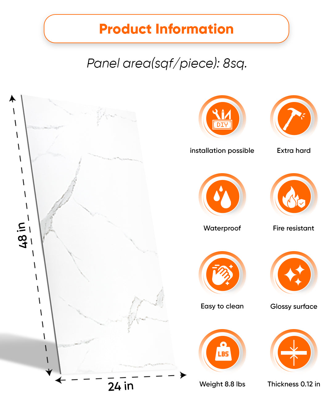 Ivory Cloud Marble Look Wallpanels (24in x 48in)