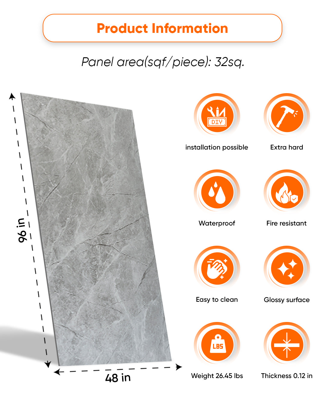 Silver Mist Big Marble Look Wallpanels (96in x48in)