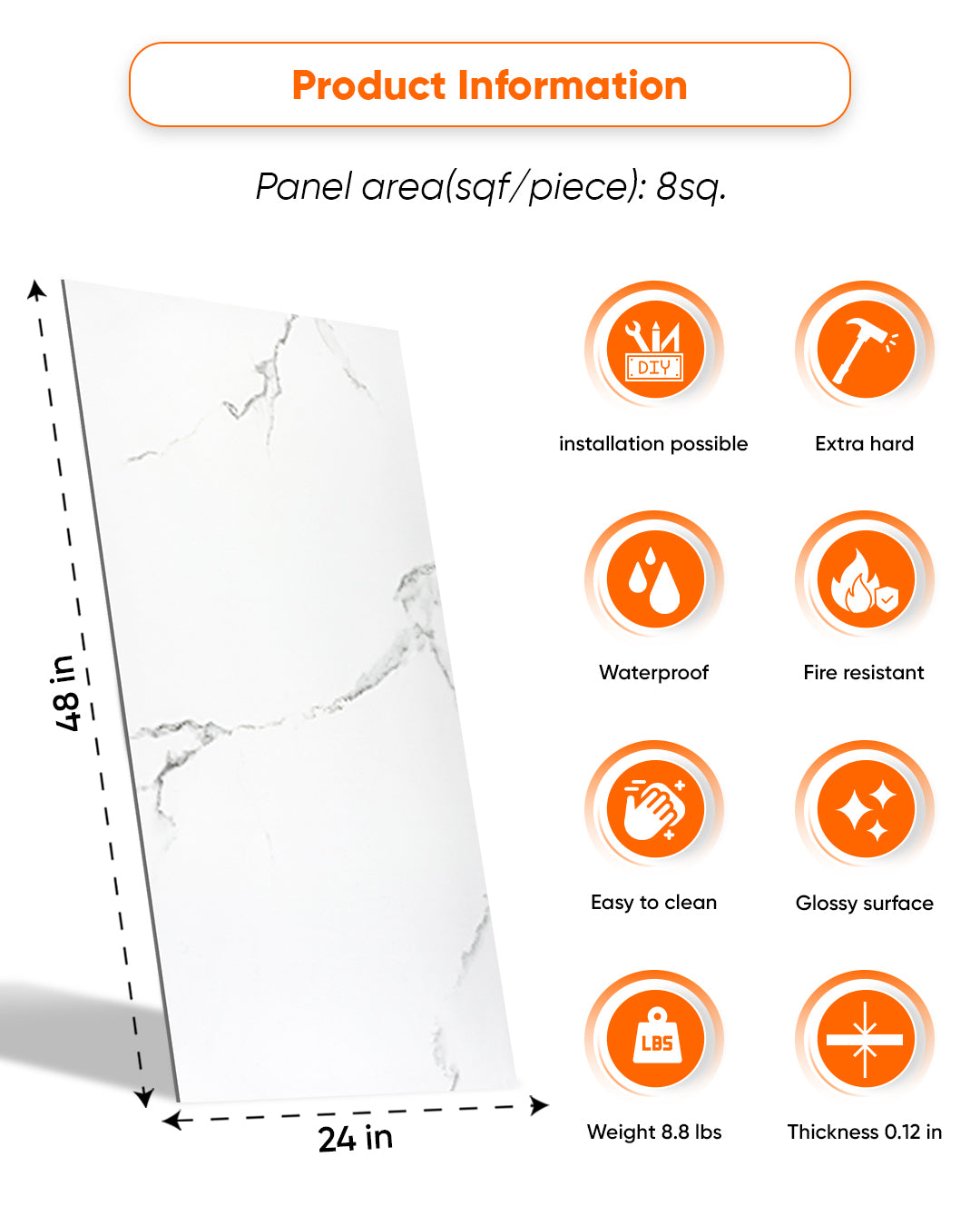 White Serenity | Marble Look Decorative Wall Panels (24"x48") | 4 Pieces | Alternative to Bathroom & Kitchen Tiles, Shower Wall Panels, Kitchen Backsplash
