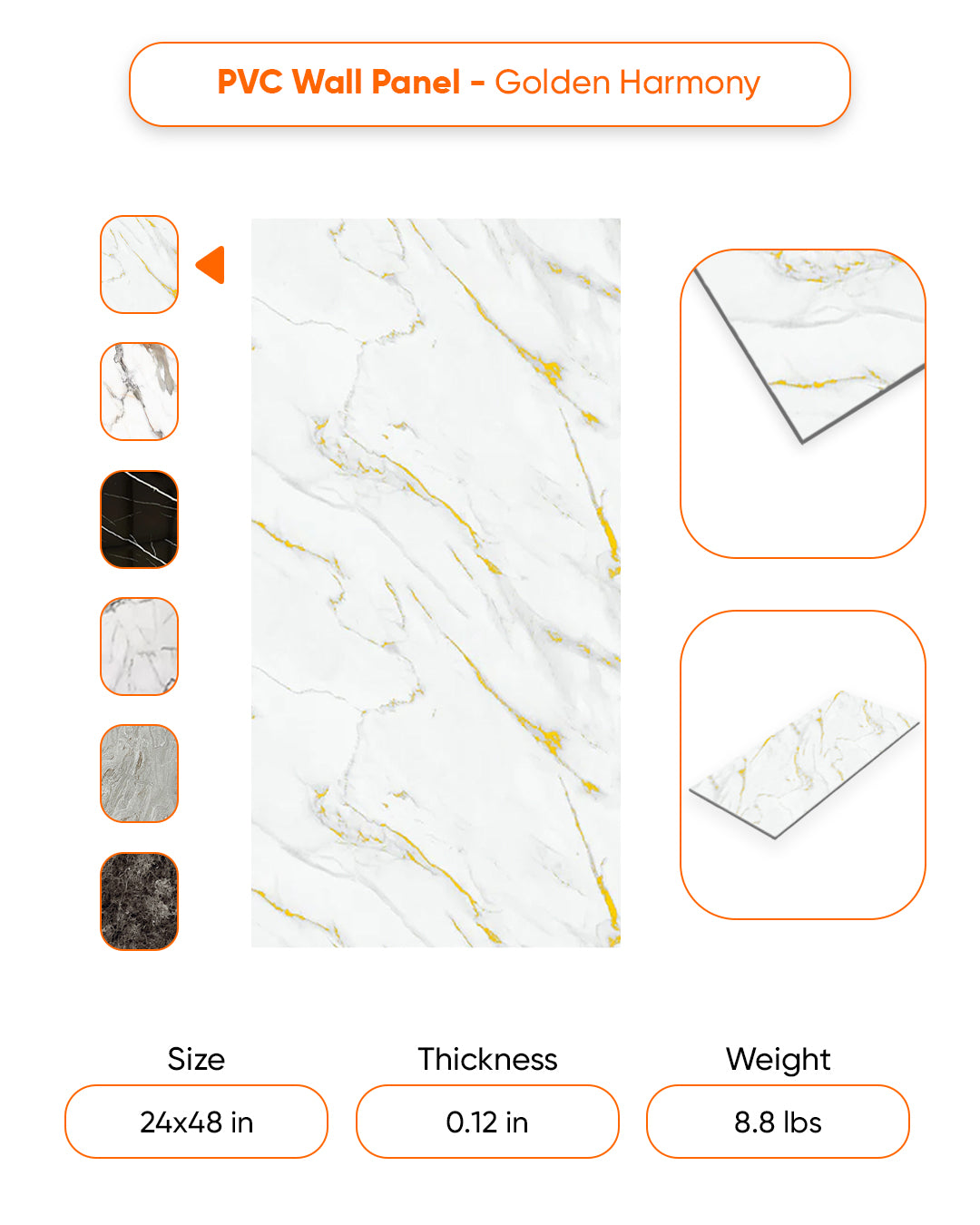 Golden Harmony Marble Look Wallpanels (24in x 48in)