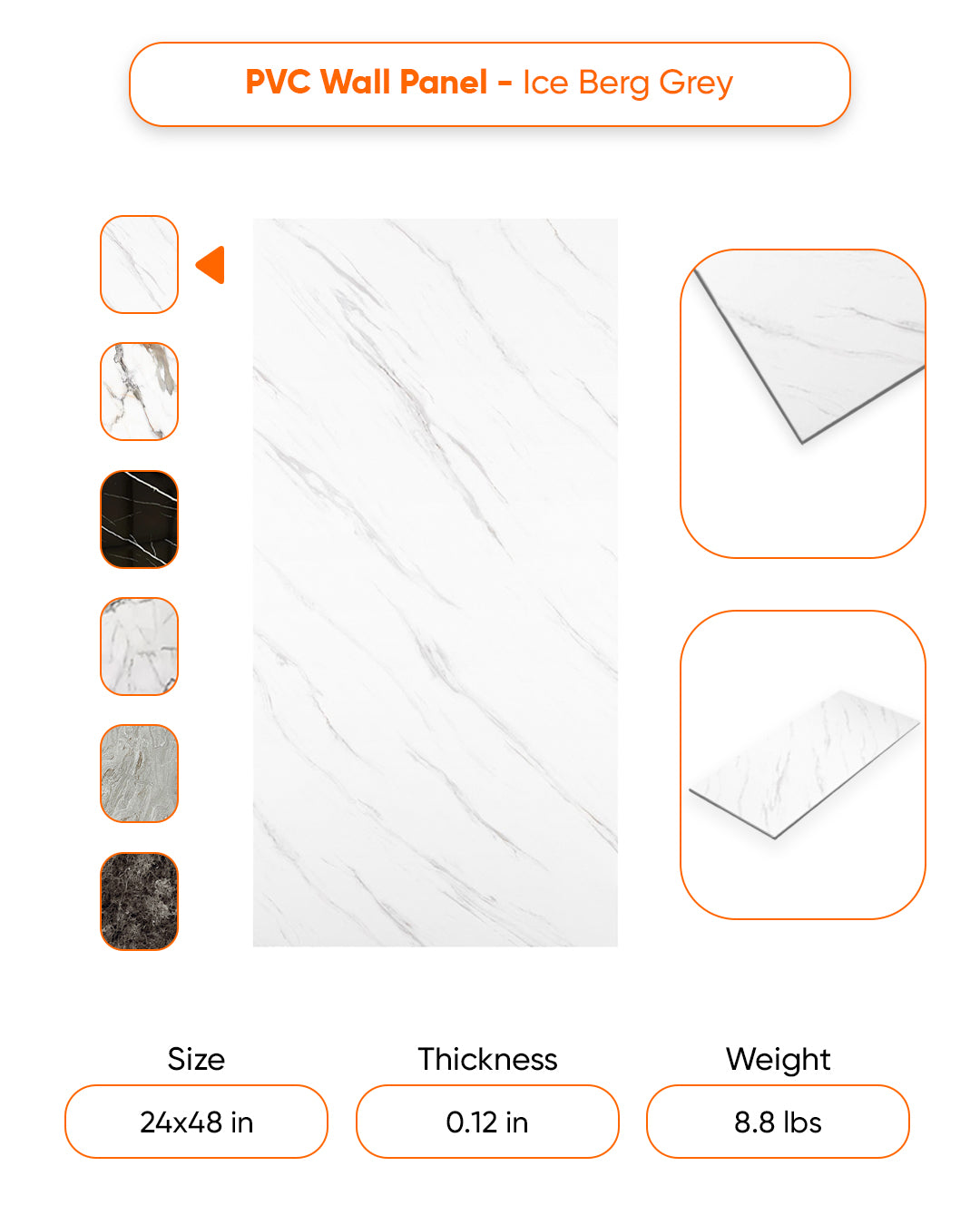 Ice Berg Grey Marble Look Wallpanels (24in x 48in)