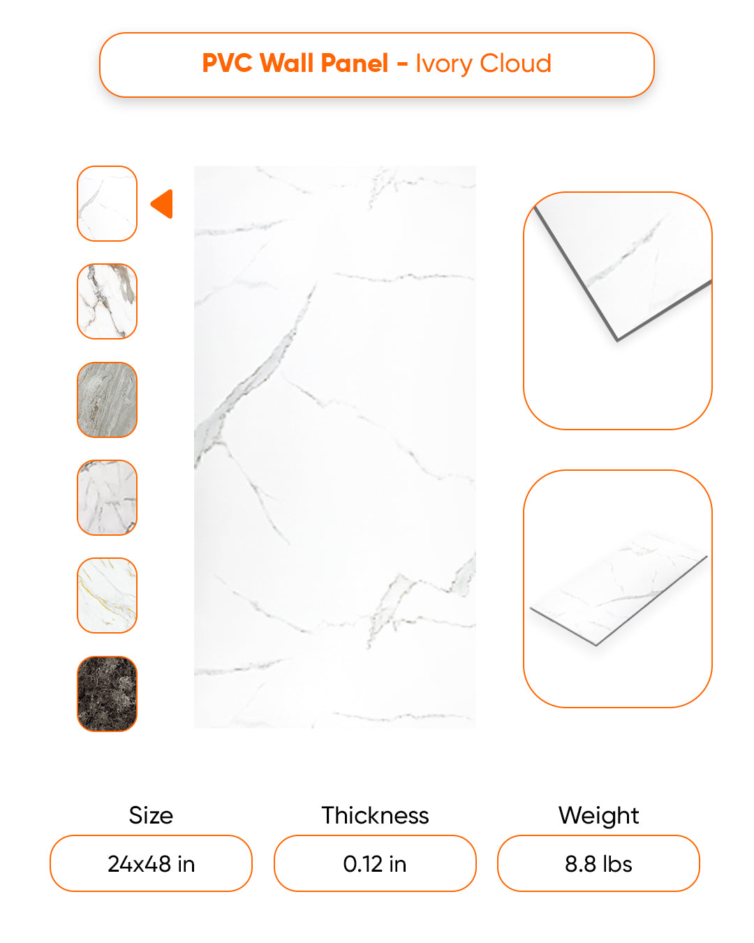 Ivory Cloud Marble Look Wallpanels (24in x 48in)