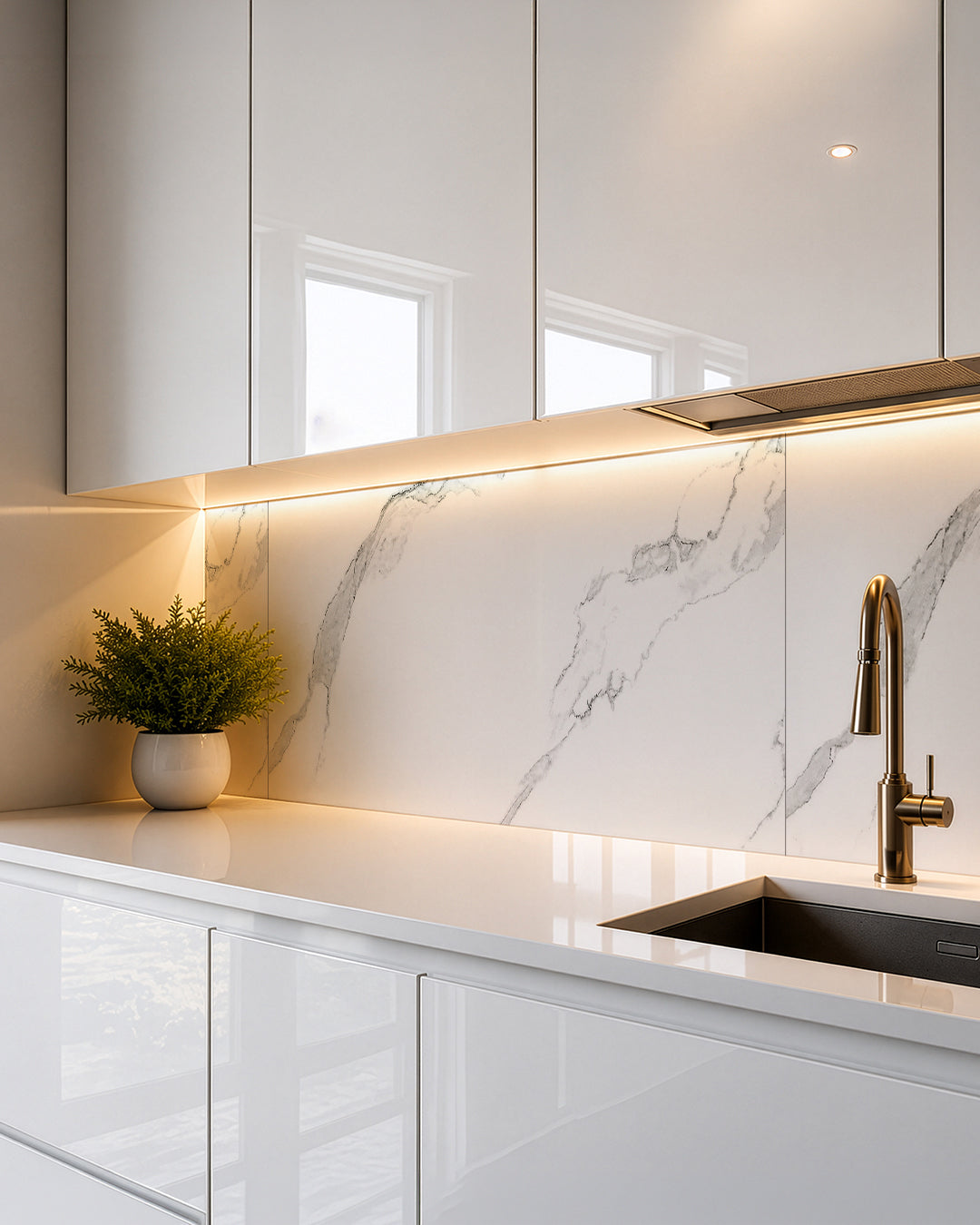 Frozen Horizon- Spc Lock System Marble Effect Wall Panel (24 × 46 in) Glossy Finish