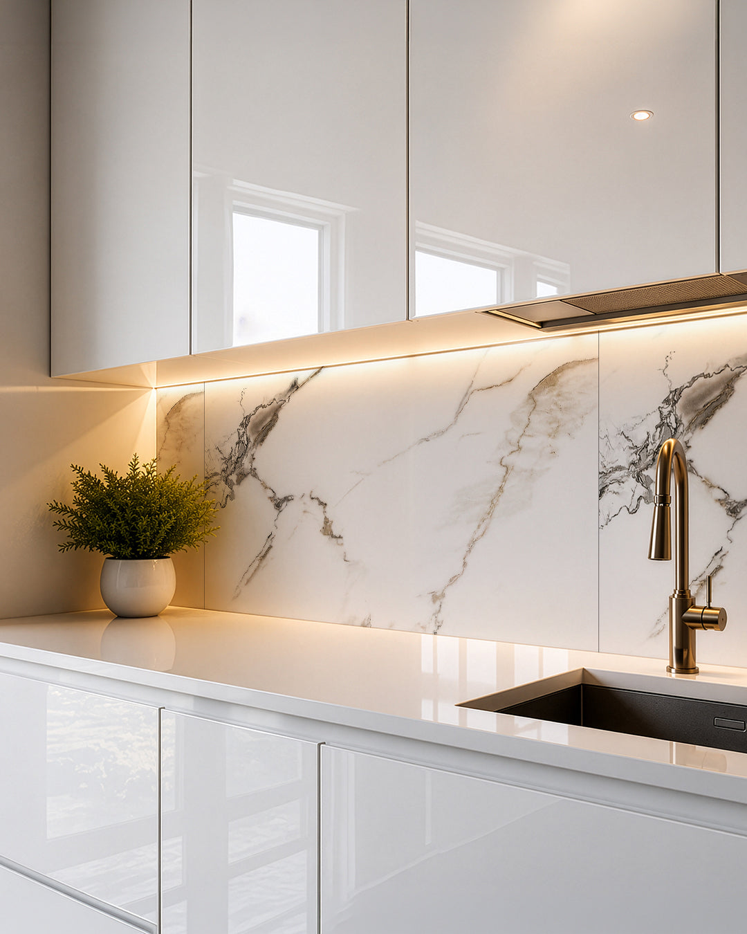 Golden Desert- Spc Lock System Marble Effect Wall Panel (24 × 46 in) Glossy Finish